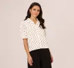 Short Sleeve Printed Button Front Blouse In Ivory Black Timeless Dot sold by Adrianna Papell