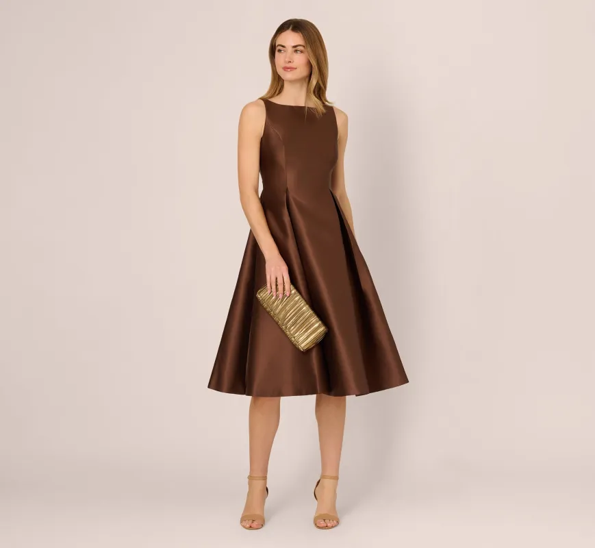 Sleeveless Mikado Fit And Flare Midi Dress With V-Back In Espresso sold by Adrianna Papell