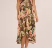 Flutter Sleeve High Low Midi Wrap Dress In Brown Multi sold by Adrianna Papell