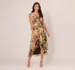 Flutter Sleeve High Low Midi Wrap Dress In Brown Multi sold by Adrianna Papell