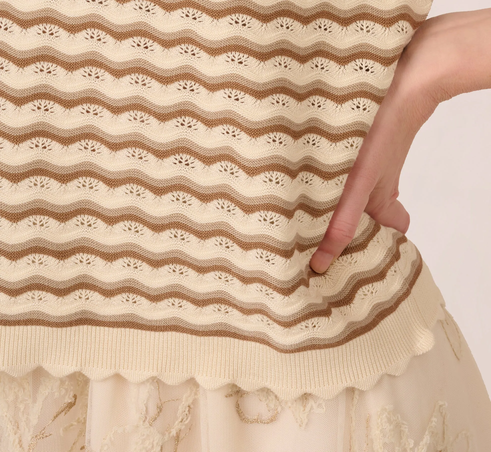 Cap Sleeve Wavy Pointelle Knit Top In Neutral Combo sold by Adrianna Papell product image thumbnail 5