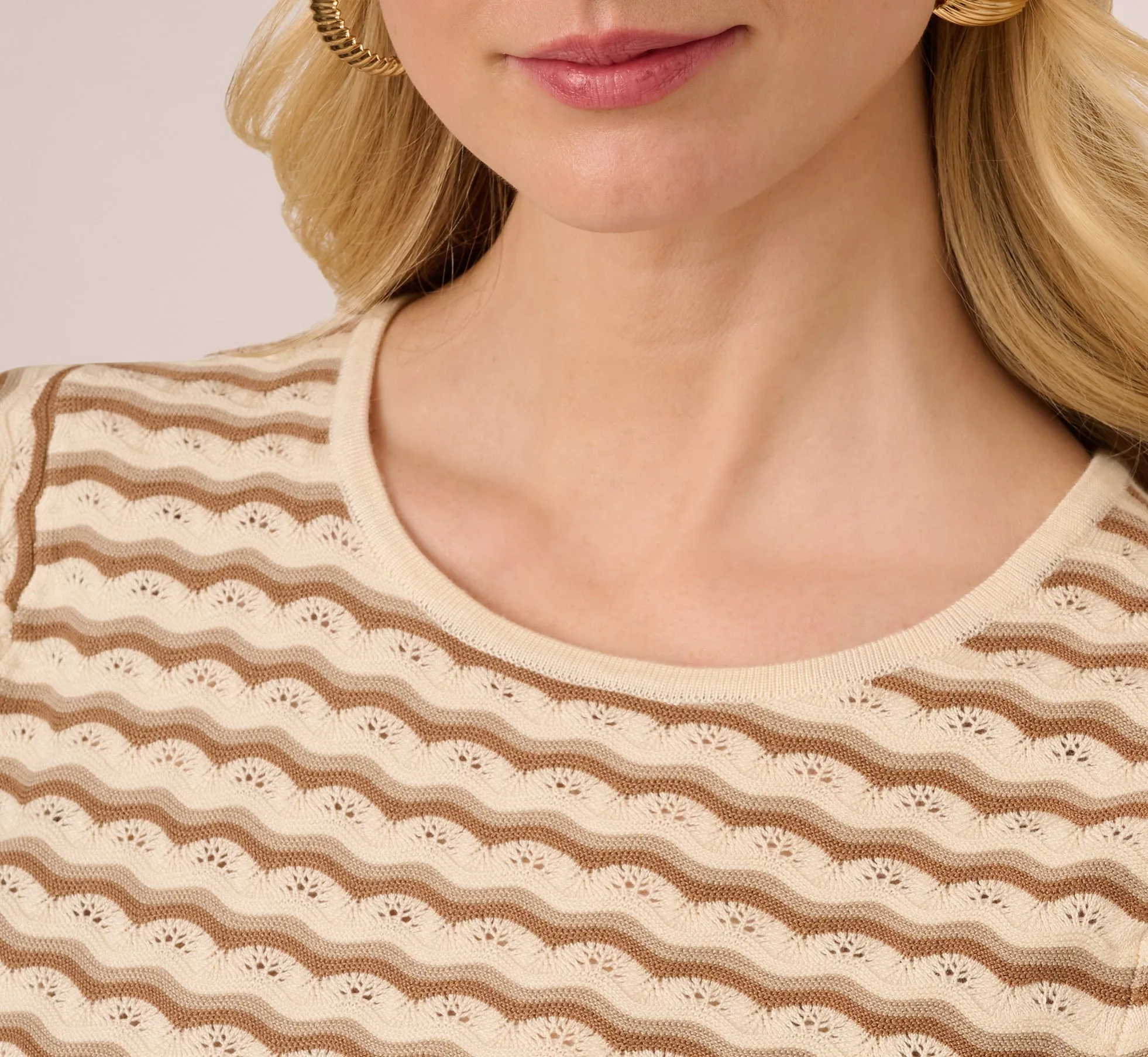 Cap Sleeve Wavy Pointelle Knit Top In Neutral Combo sold by Adrianna Papell product image thumbnail 4