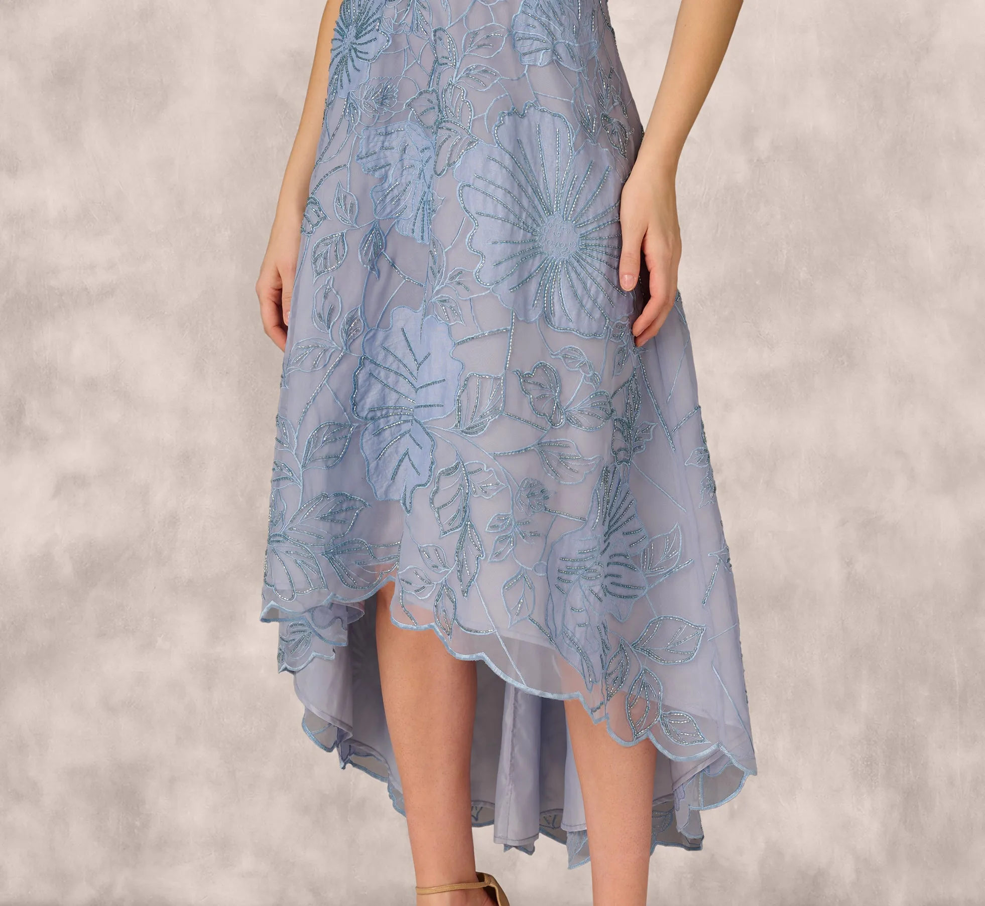 Strapless Floral Embroidered High Low Midi Dress In Blue Cloud sold by Adrianna Papell product image thumbnail 4