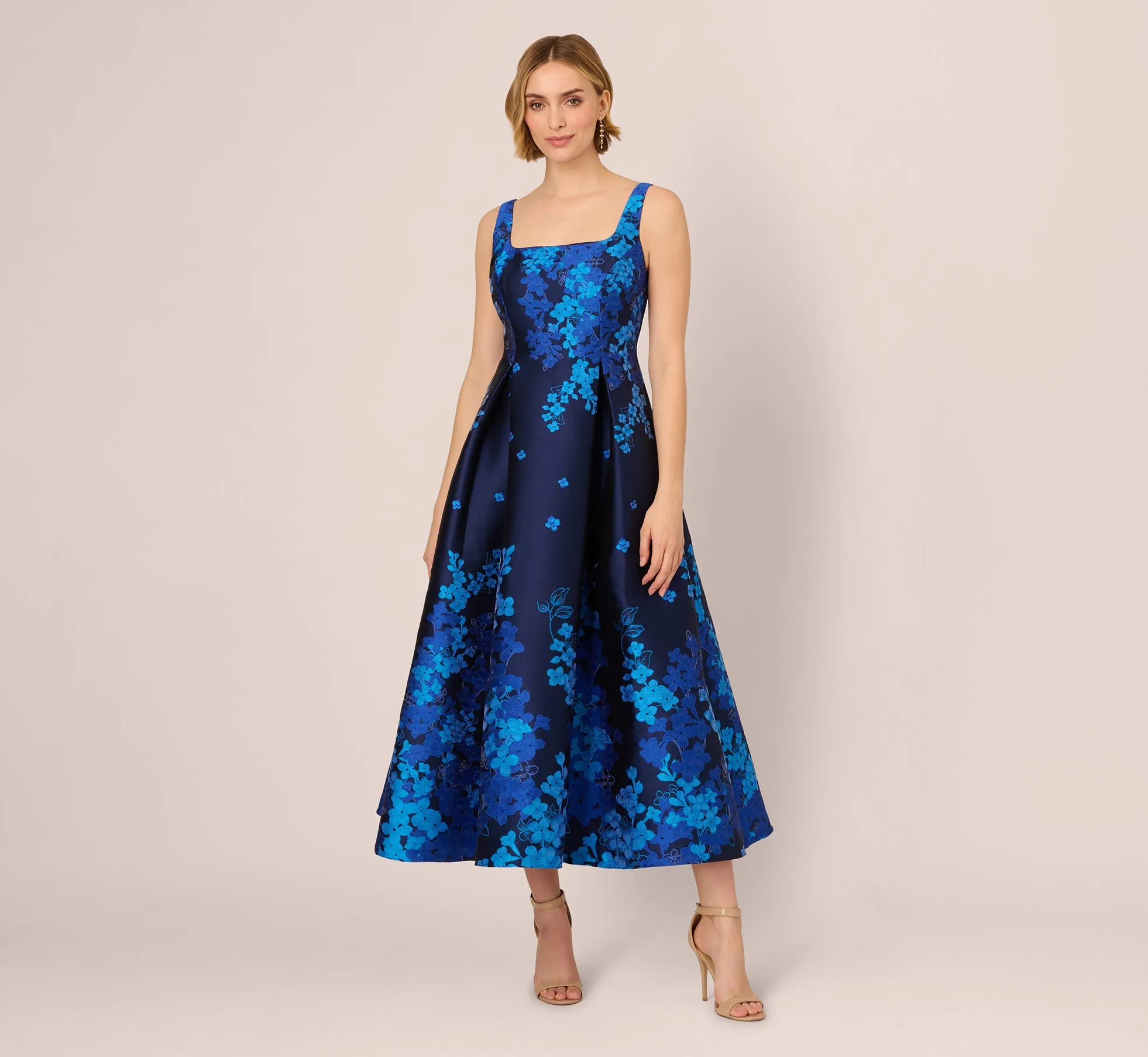 Sleeveless Square Neck Floral Jacquard Midi Dress In Blue Multi sold by Adrianna Papell product image thumbnail 2