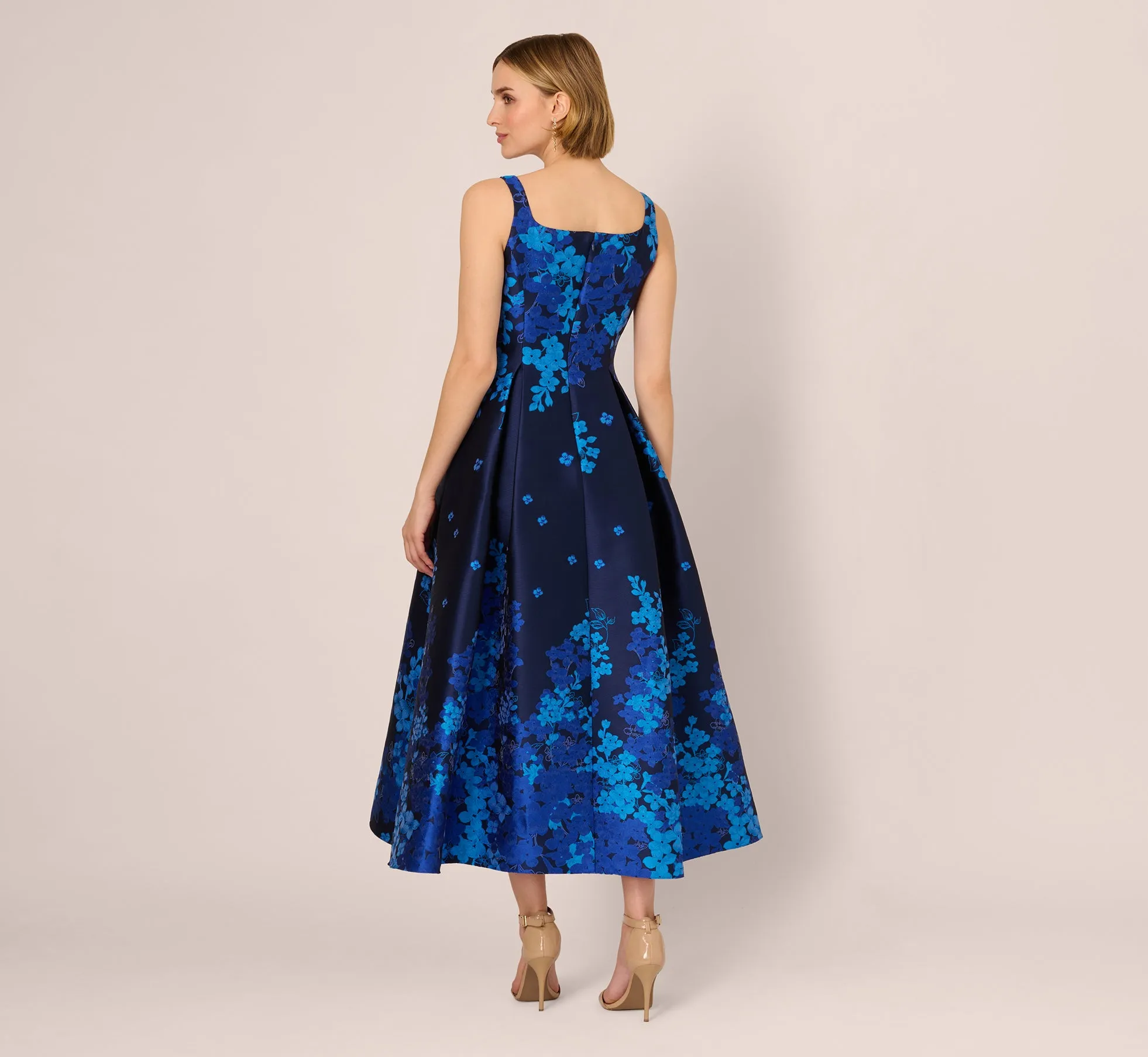 Sleeveless Square Neck Floral Jacquard Midi Dress In Blue Multi sold by Adrianna Papell product image thumbnail 5