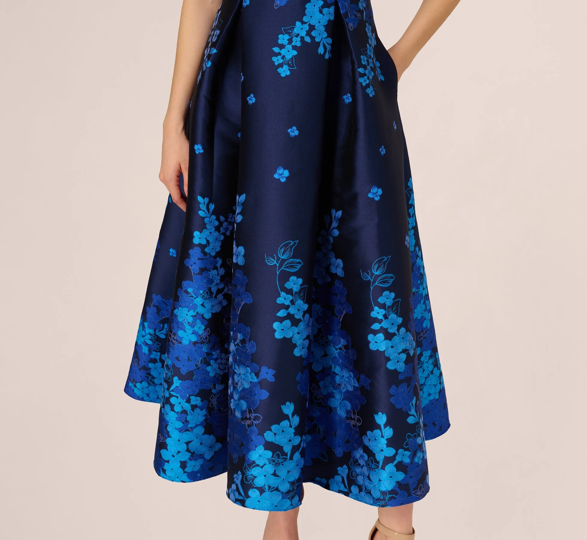 Sleeveless Square Neck Floral Jacquard Midi Dress In Blue Multi sold by Adrianna Papell product image thumbnail 4