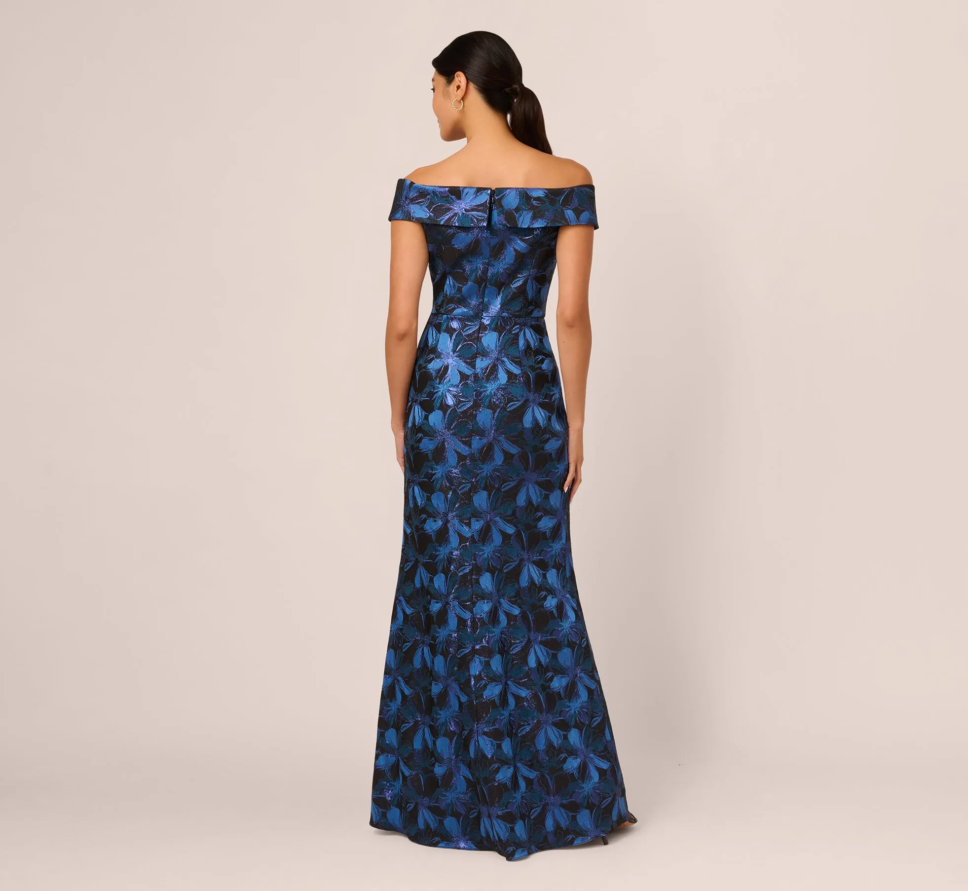 Off Shoulder Jacquard Gown In Blue Multi sold by Adrianna Papell product image thumbnail 5
