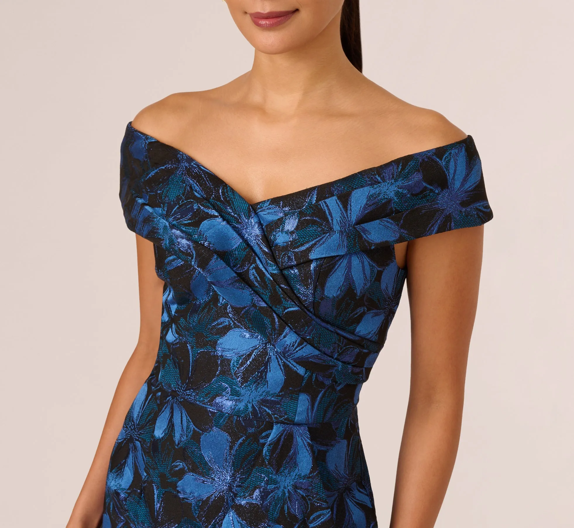 Off Shoulder Jacquard Gown In Blue Multi sold by Adrianna Papell product image thumbnail 4