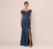 Off Shoulder Jacquard Gown In Blue Multi sold by Adrianna Papell