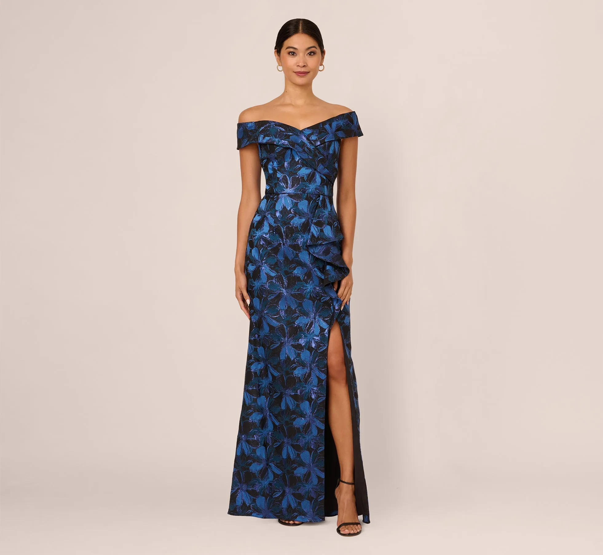 Off Shoulder Jacquard Gown In Blue Multi sold by Adrianna Papell product image thumbnail 2