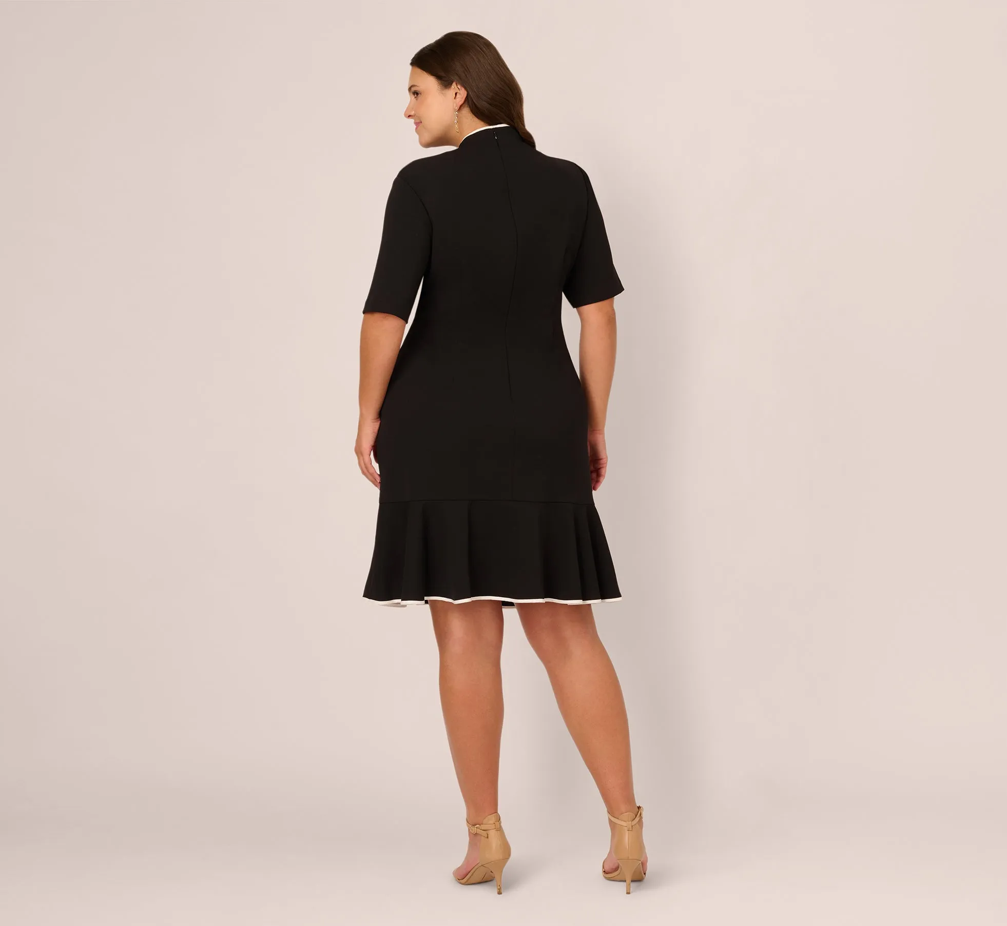 Plus Size Mock Neck Dress With Contrasting Bowtie In Black Ivory sold by Adrianna Papell product image thumbnail 5