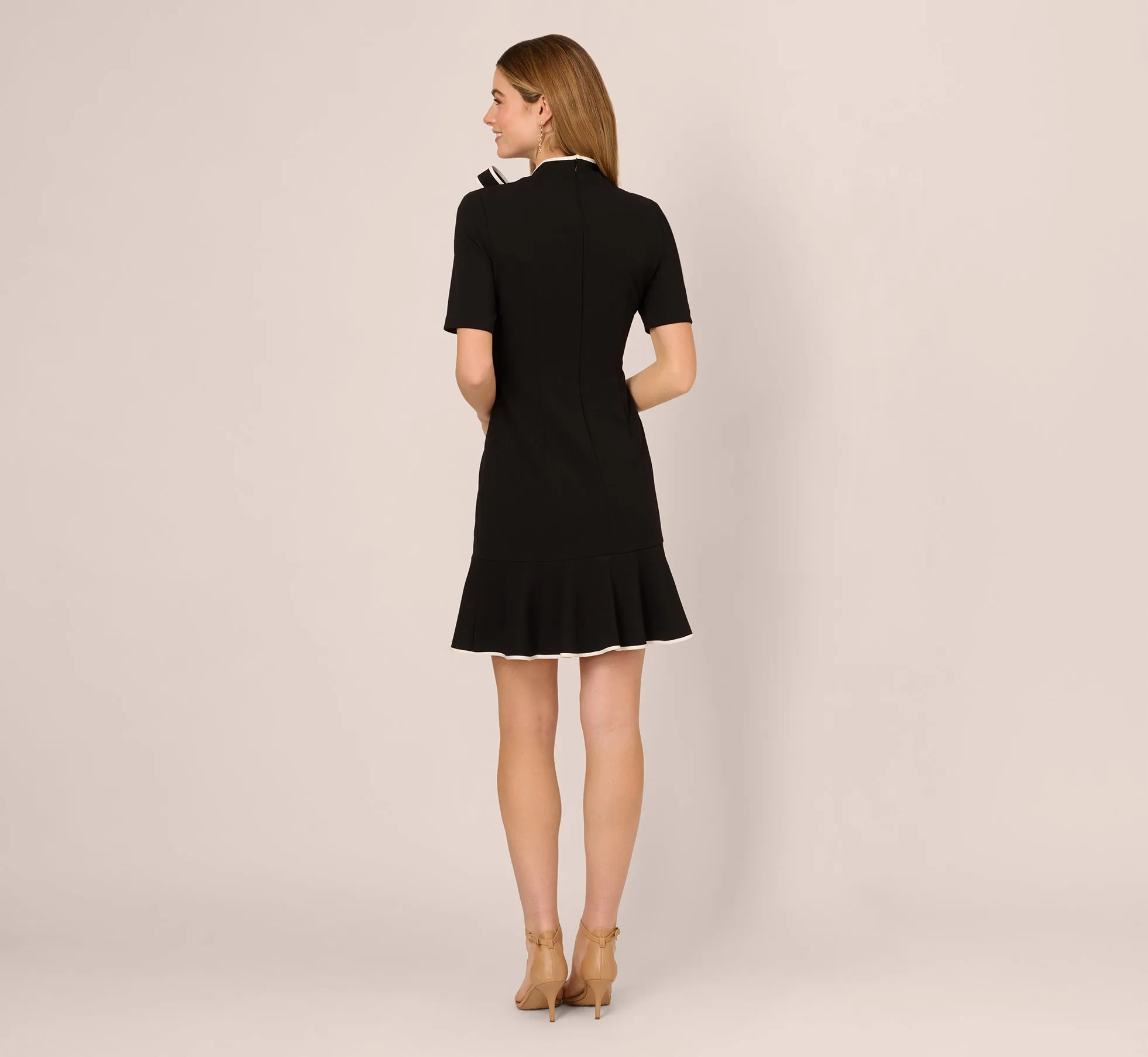 Mock Neck Dress With Contrasting Bowtie In Black Ivory sold by Adrianna Papell product image thumbnail 5