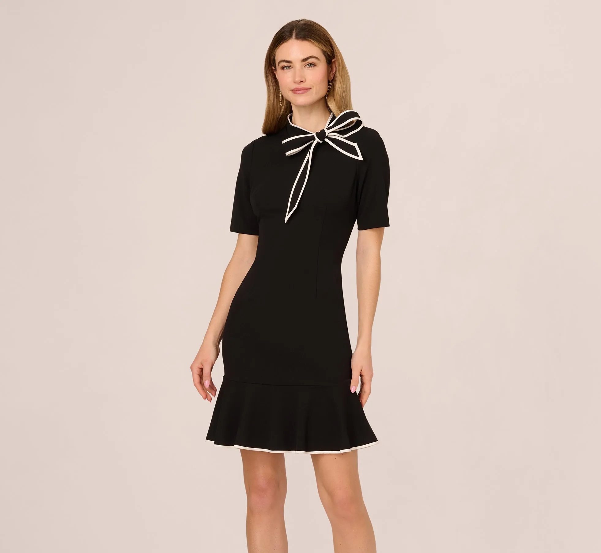 Mock Neck Dress With Contrasting Bowtie In Black Ivory sold by Adrianna Papell product image thumbnail 2