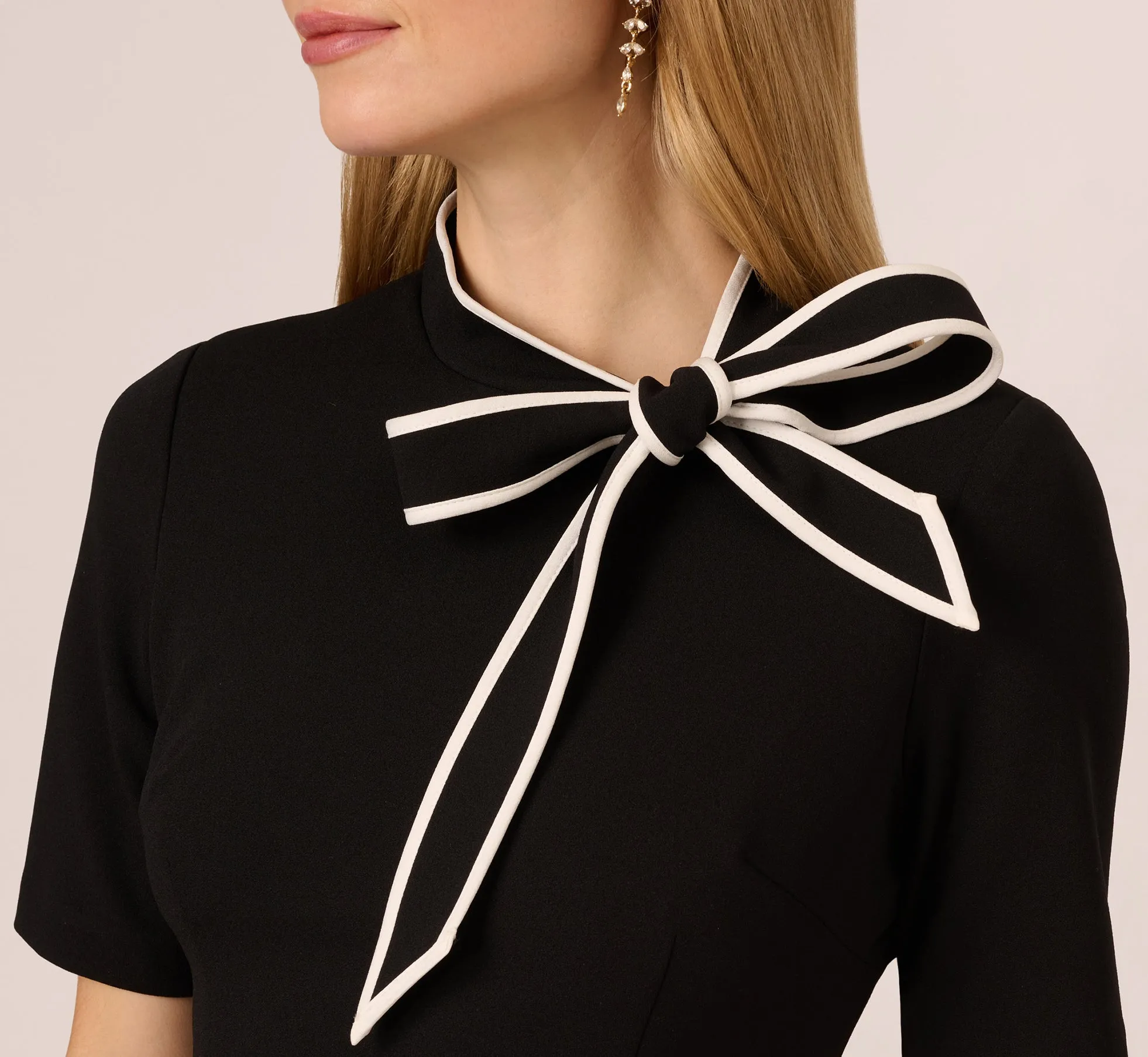Mock Neck Dress With Contrasting Bowtie In Black Ivory sold by Adrianna Papell product image thumbnail 3