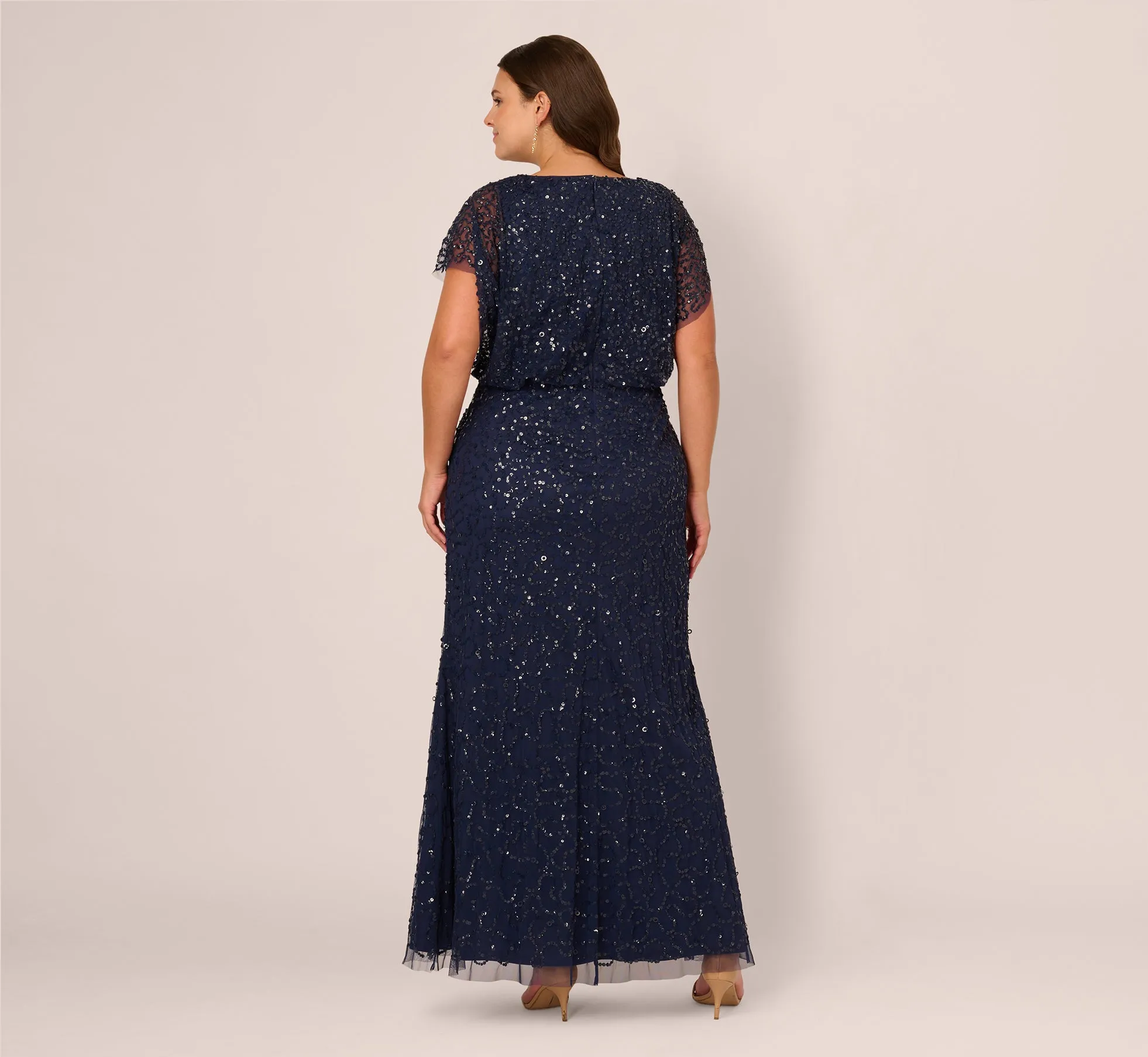 Plus Size Multicolor Floral Beaded Mermaid Gown With Dolman Sleeves In Midnight Multi sold by Adrianna Papell product image thumbnail 5