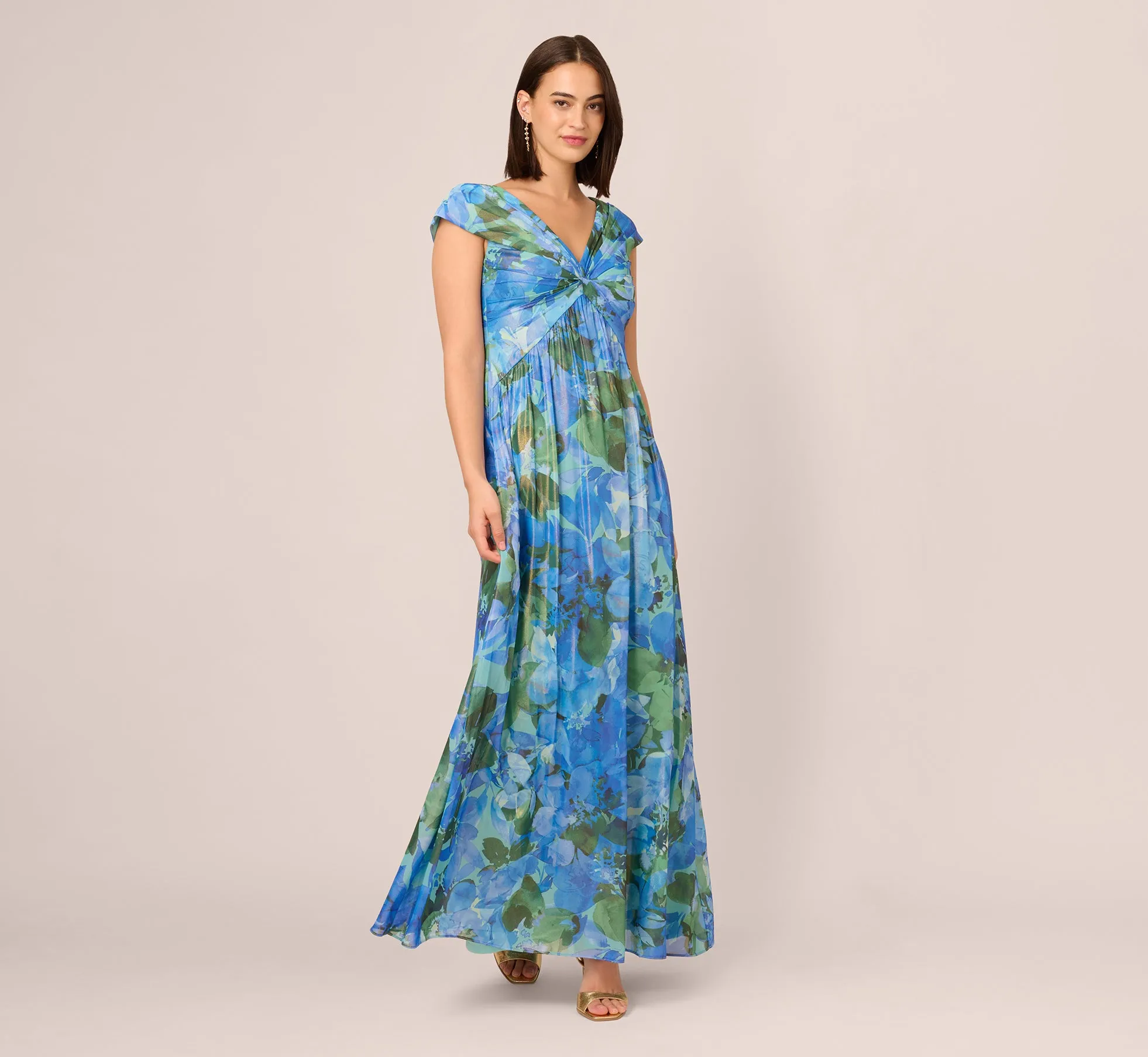 Printed Front Twist Gown In Green Blue Multi sold by Adrianna Papell product image thumbnail 2