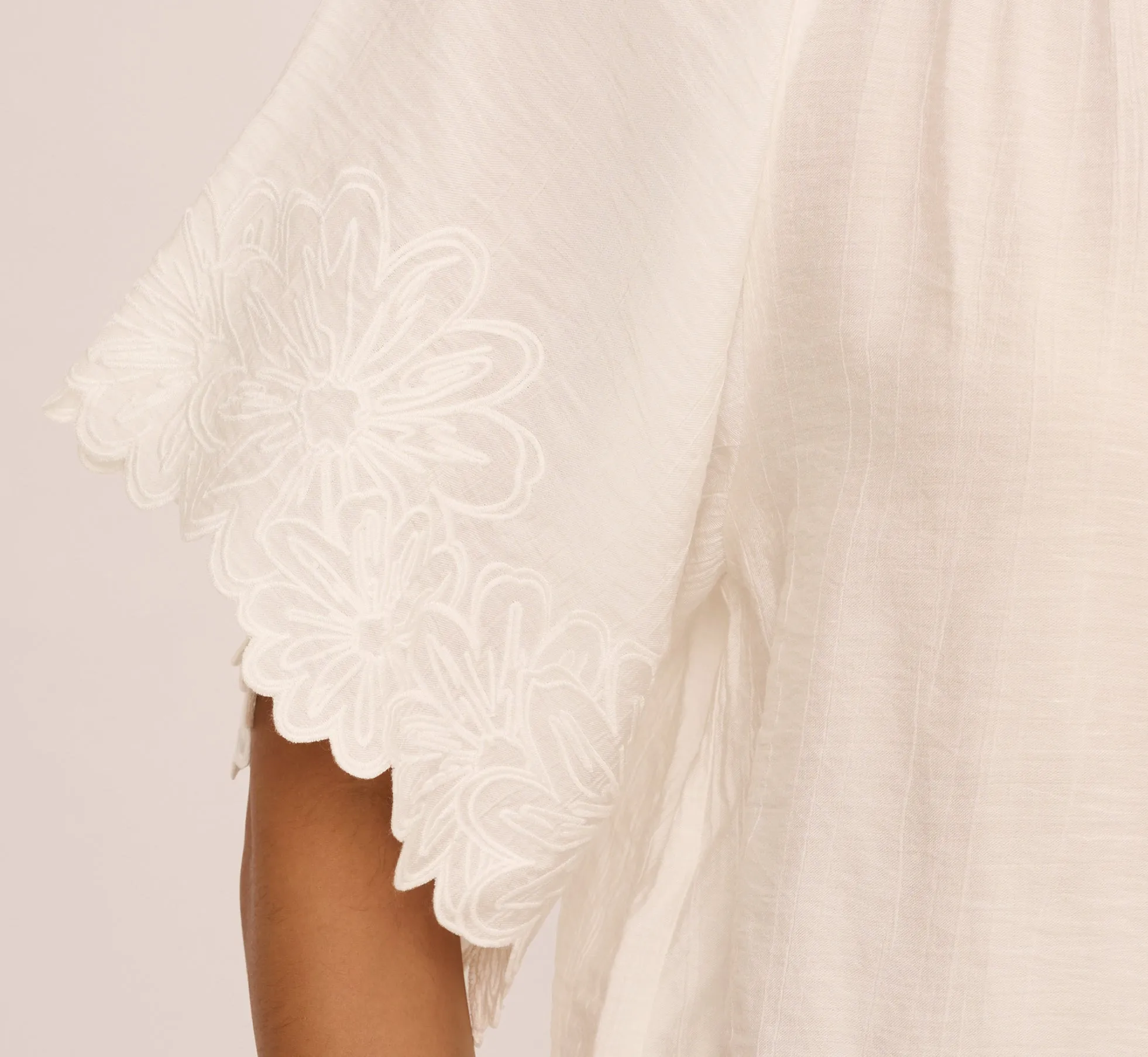 Short Sleeve Semisheer Scalloped Embroidery Top In Ivory sold by Adrianna Papell product image thumbnail 5