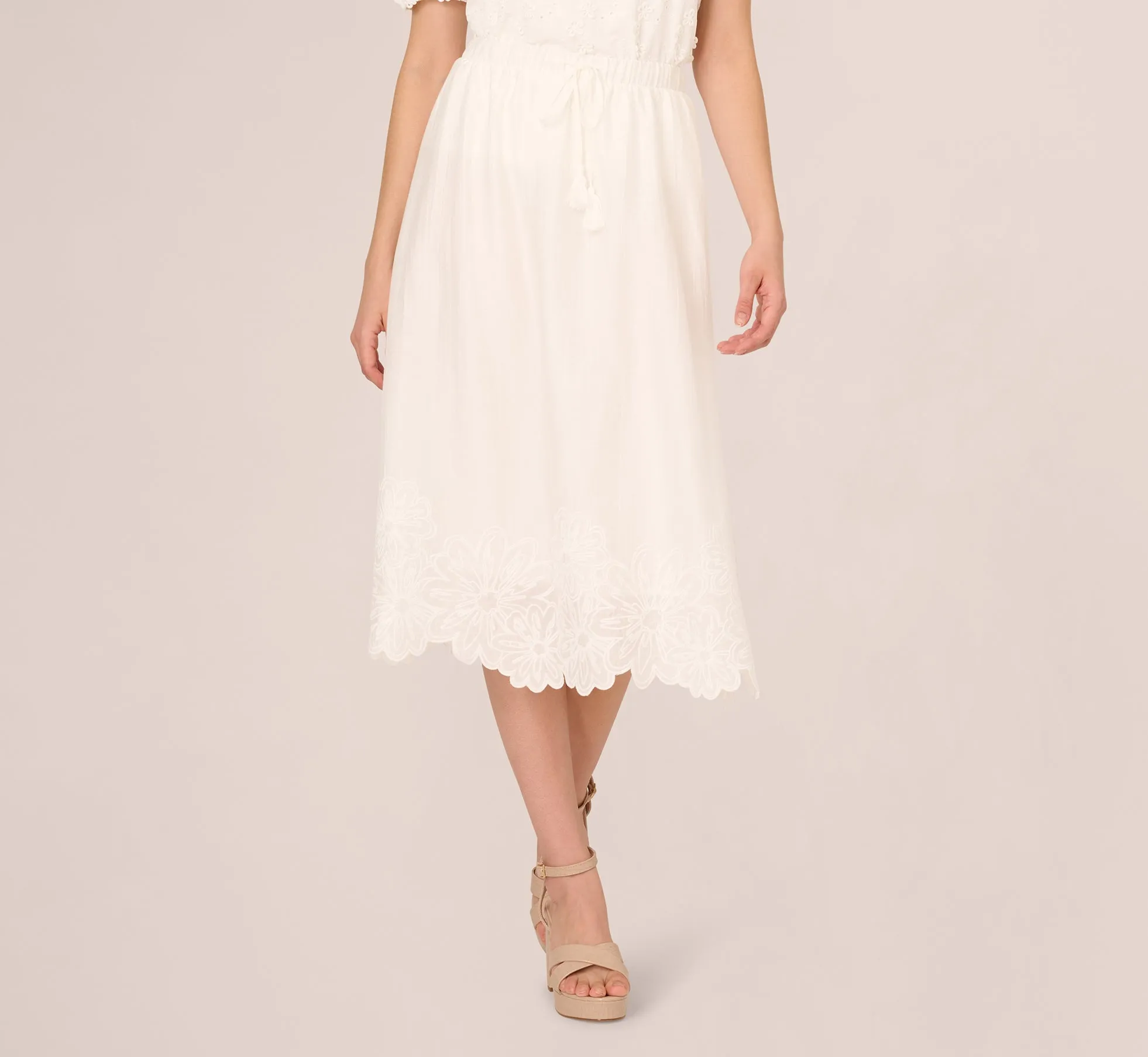 Floral Embroidered Hem Midi Skirt In Ivory sold by Adrianna Papell product image thumbnail 3