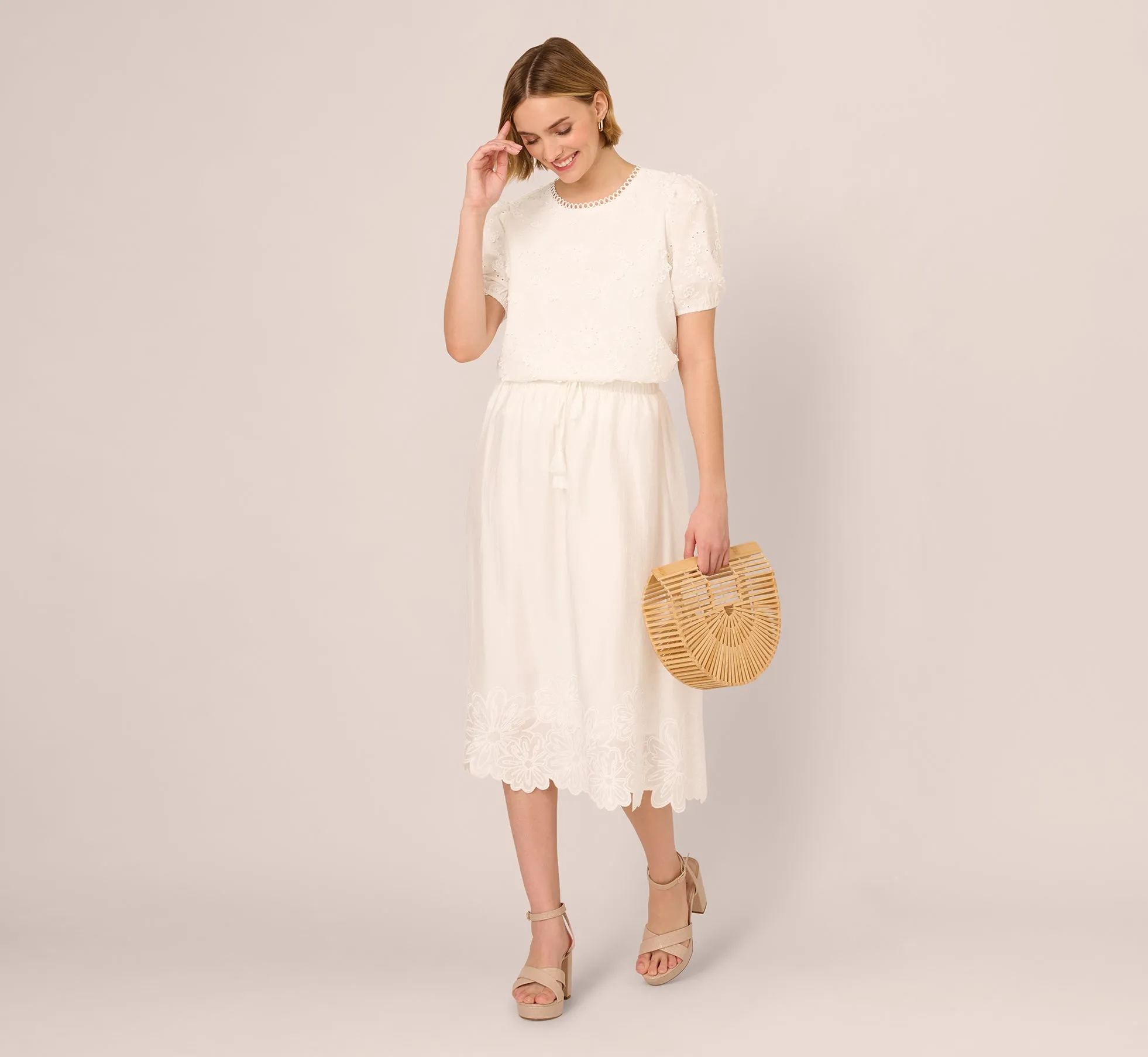 Floral Embroidered Hem Midi Skirt In Ivory sold by Adrianna Papell product image thumbnail 2