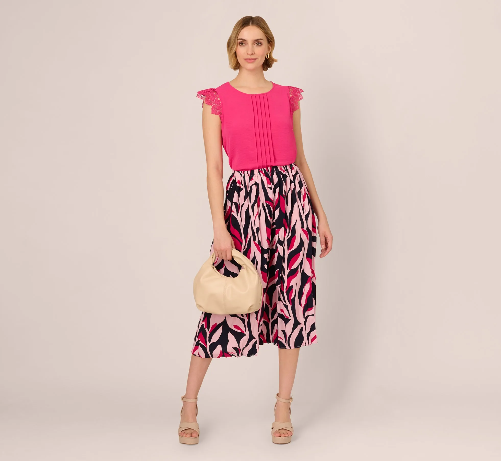 Sleeveless Lace Shoulder Pintucked Top In Hot Pink sold by Adrianna Papell product image thumbnail 3