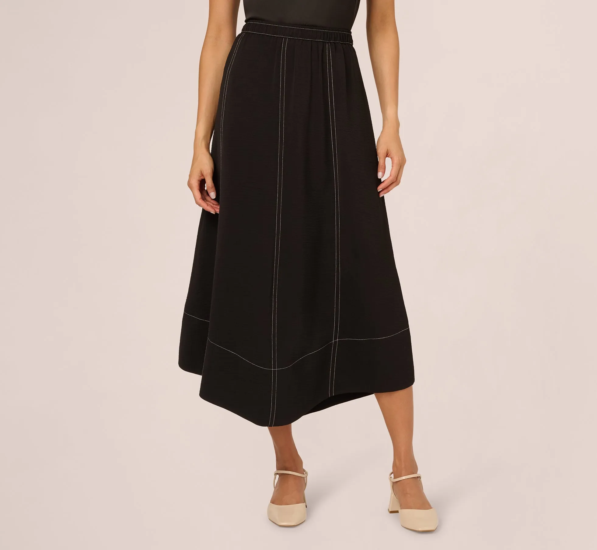 Contrast Stitching A Line Midi Skirt In Black Ivory sold by Adrianna Papell product image thumbnail 2