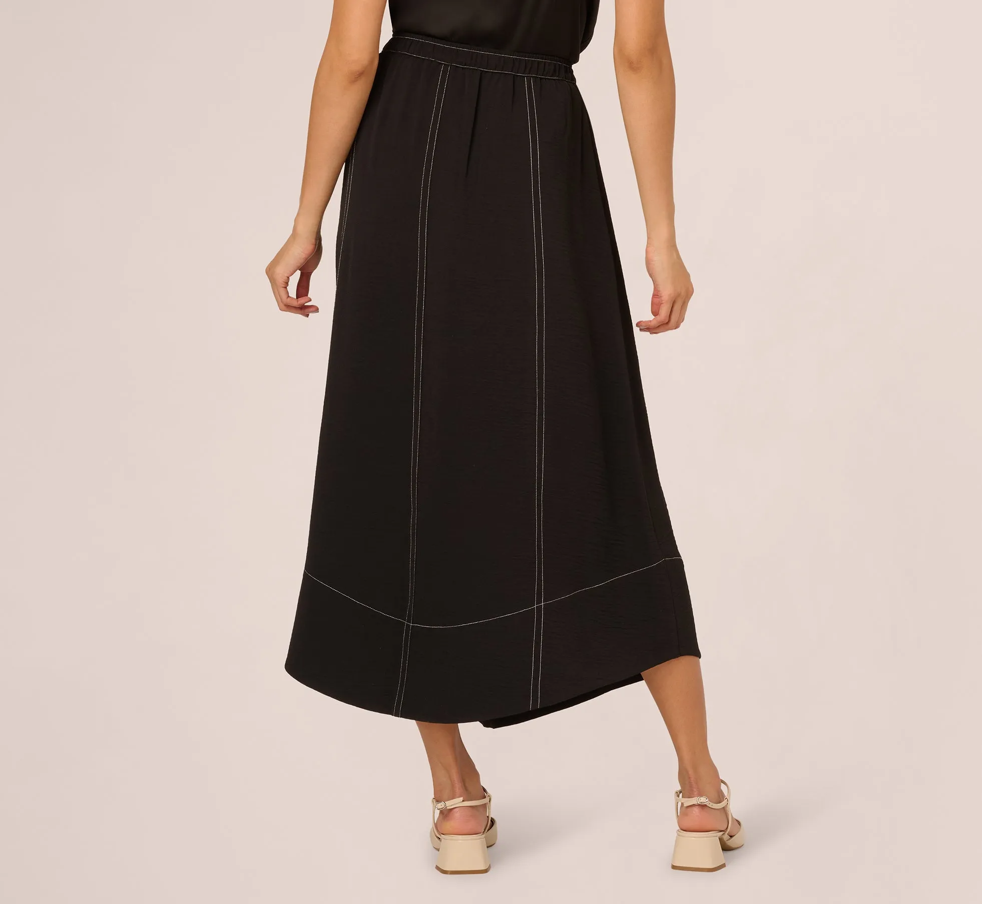 Contrast Stitching A Line Midi Skirt In Black Ivory sold by Adrianna Papell product image thumbnail 5