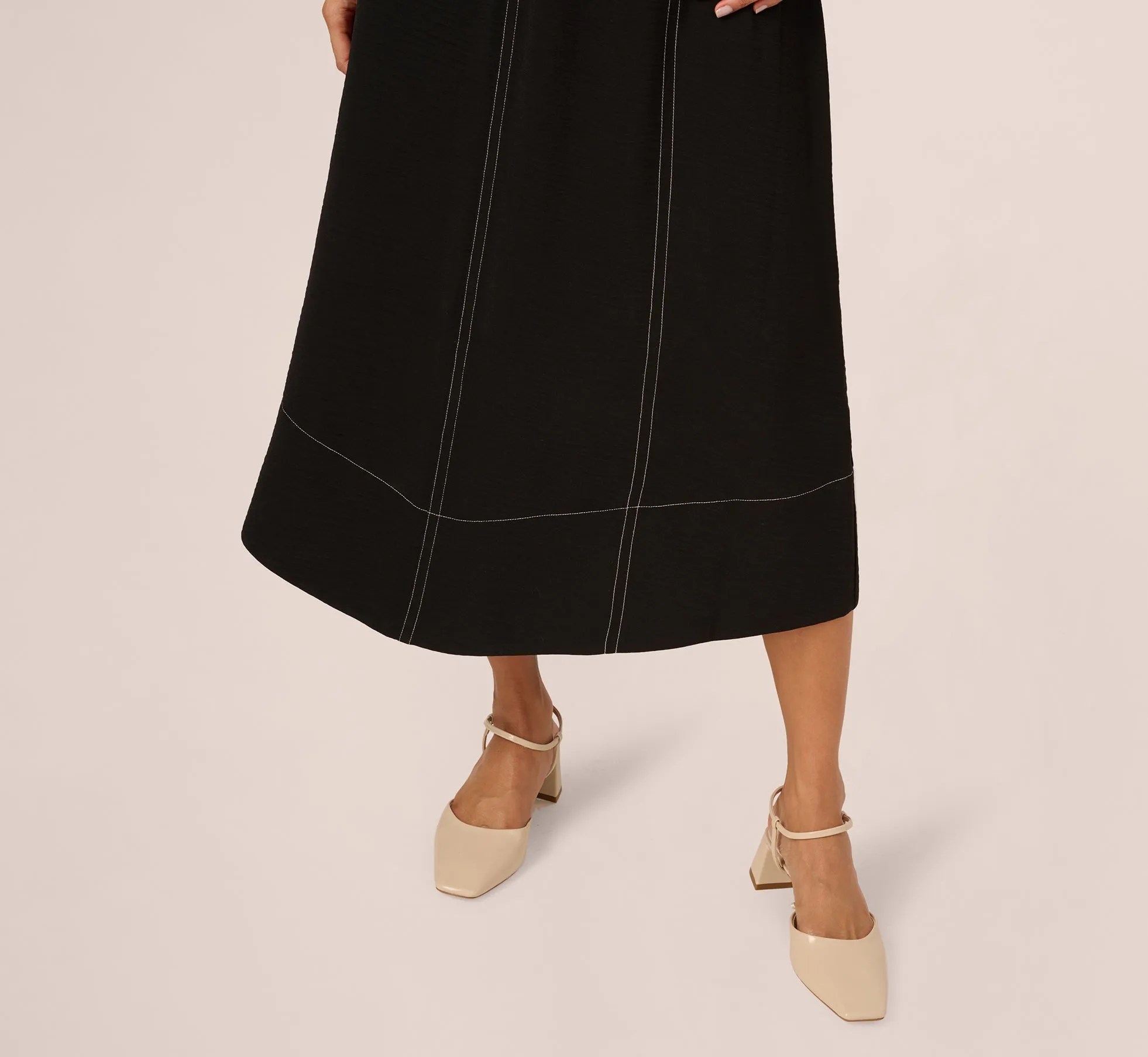 Contrast Stitching A Line Midi Skirt In Black Ivory sold by Adrianna Papell product image thumbnail 3