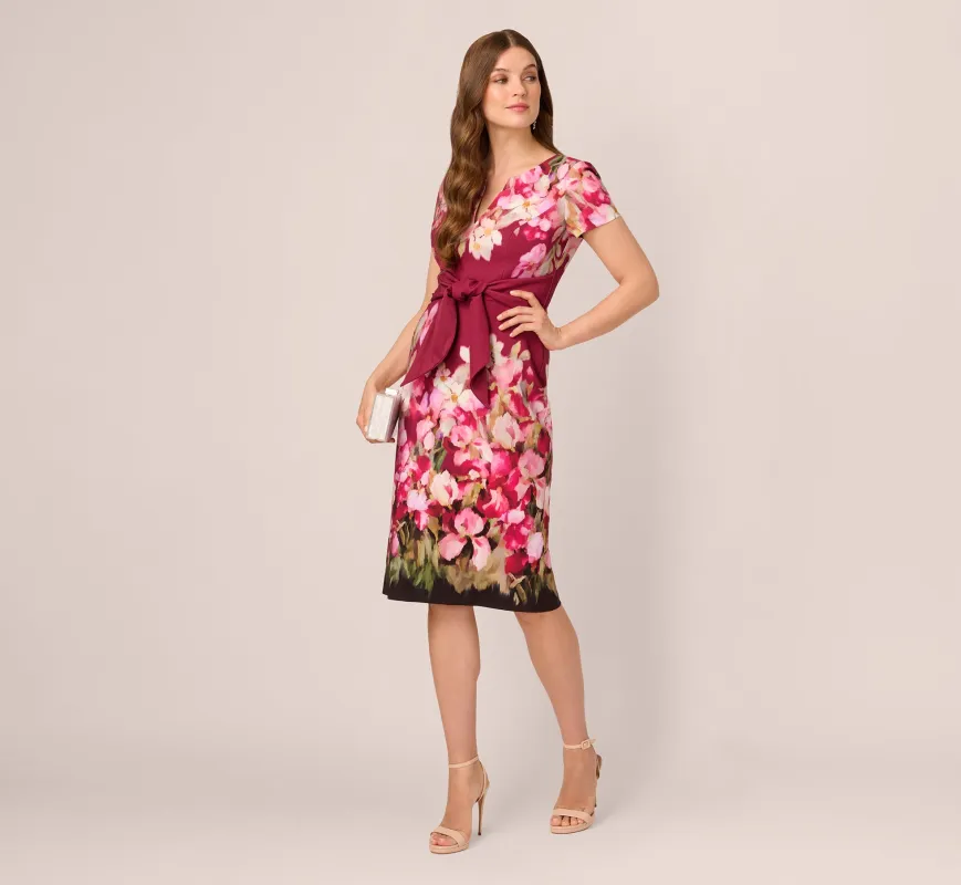 Short Sleeve Iris Floral Sheath Dress In Berry Multi sold by Adrianna Papell