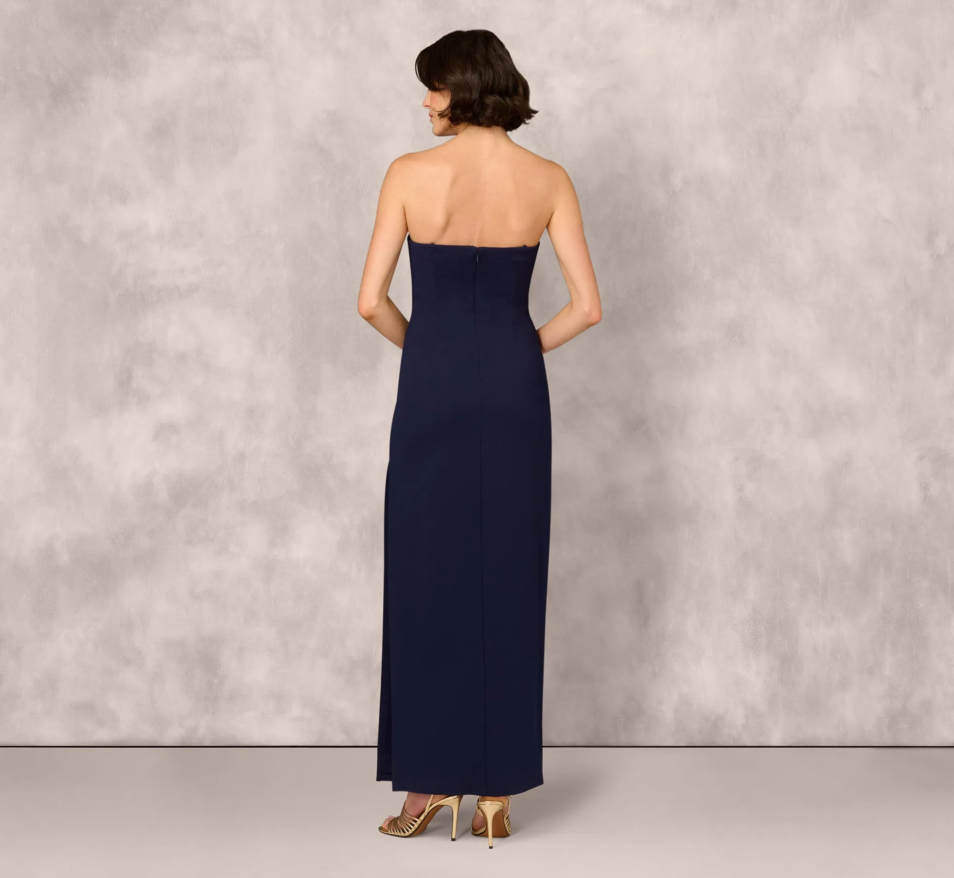 Strapless Floral Sequin Beaded Column Gown In Navy sold by Adrianna Papell product image thumbnail 5