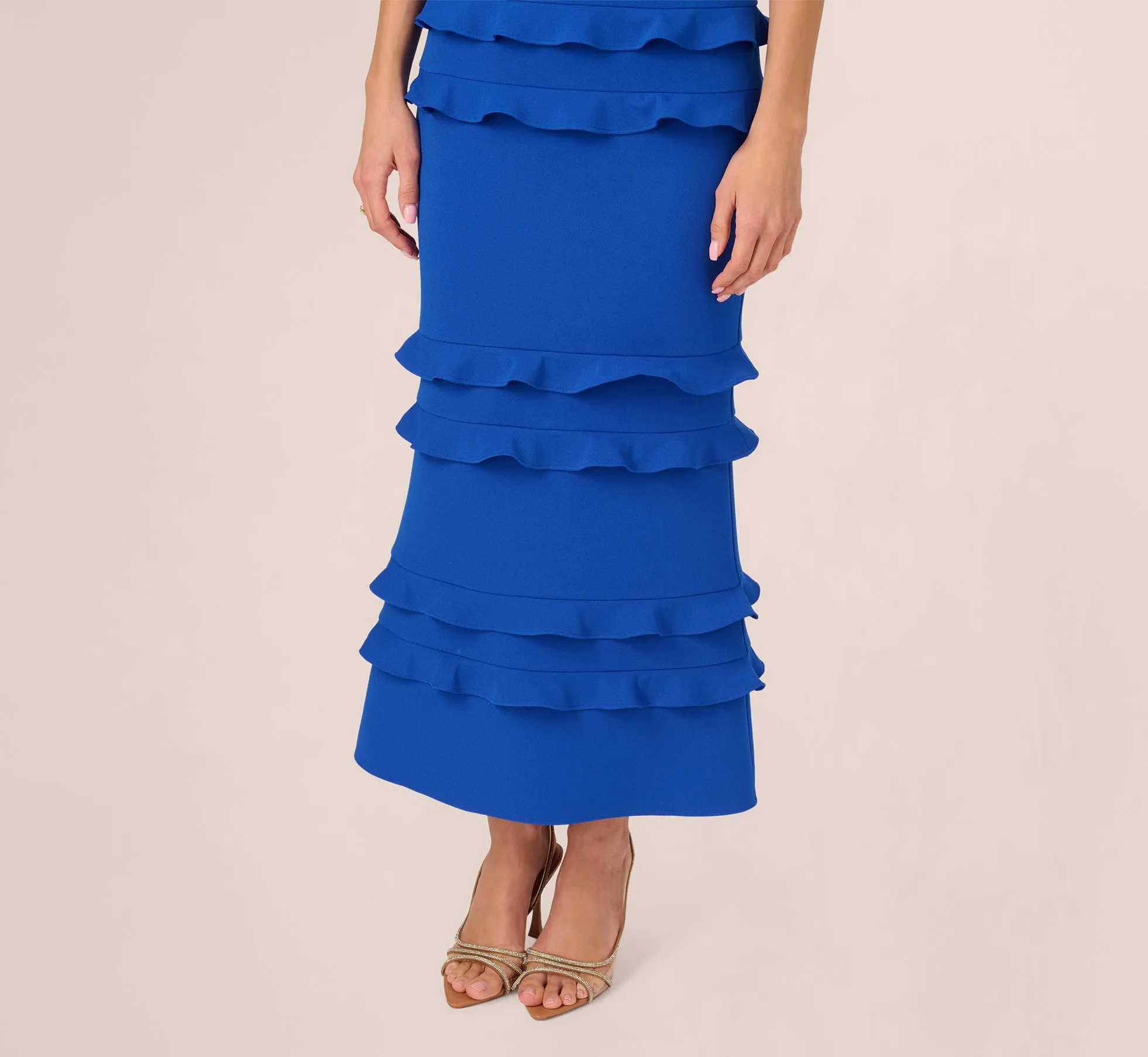 Sleeveless Crepe Flounce Midi Dress In True Blue sold by Adrianna Papell product image thumbnail 4