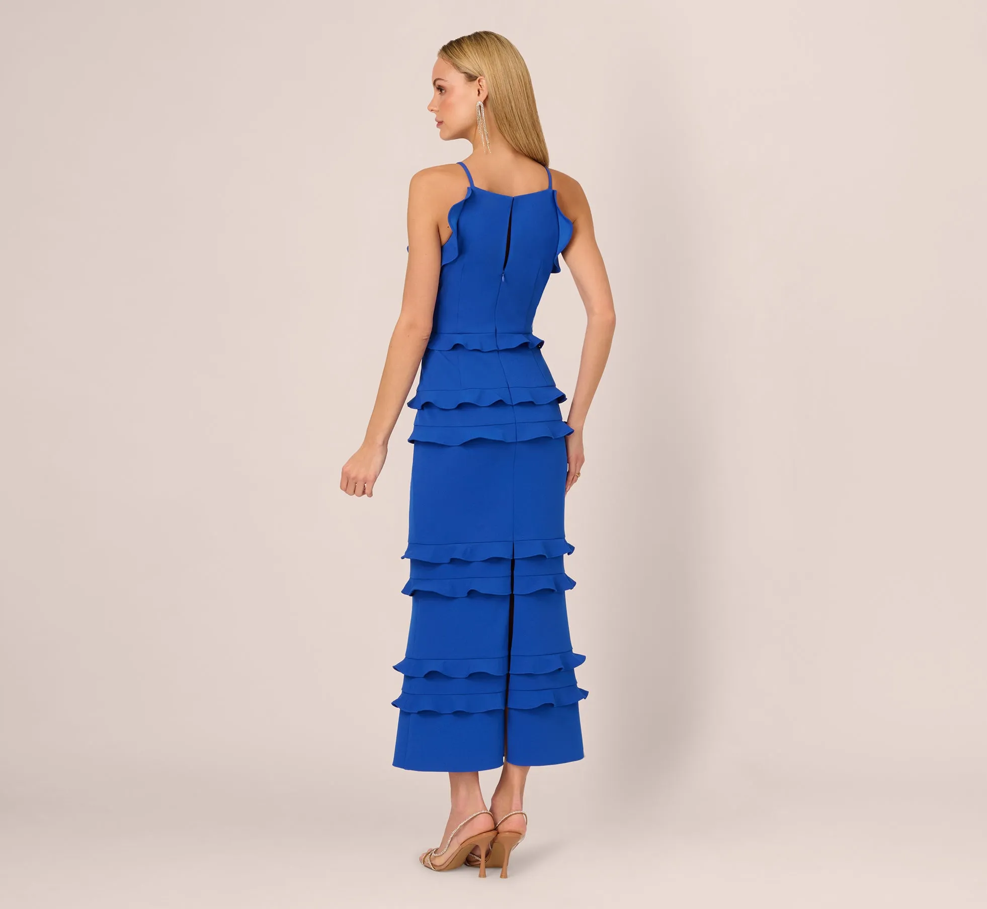 Sleeveless Crepe Flounce Midi Dress In True Blue sold by Adrianna Papell product image thumbnail 5