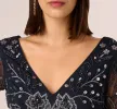 Split Sleeve Floral Beaded Gown In Navy Gunmetal sold by Adrianna Papell