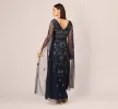 Split Sleeve Floral Beaded Gown In Navy Gunmetal sold by Adrianna Papell
