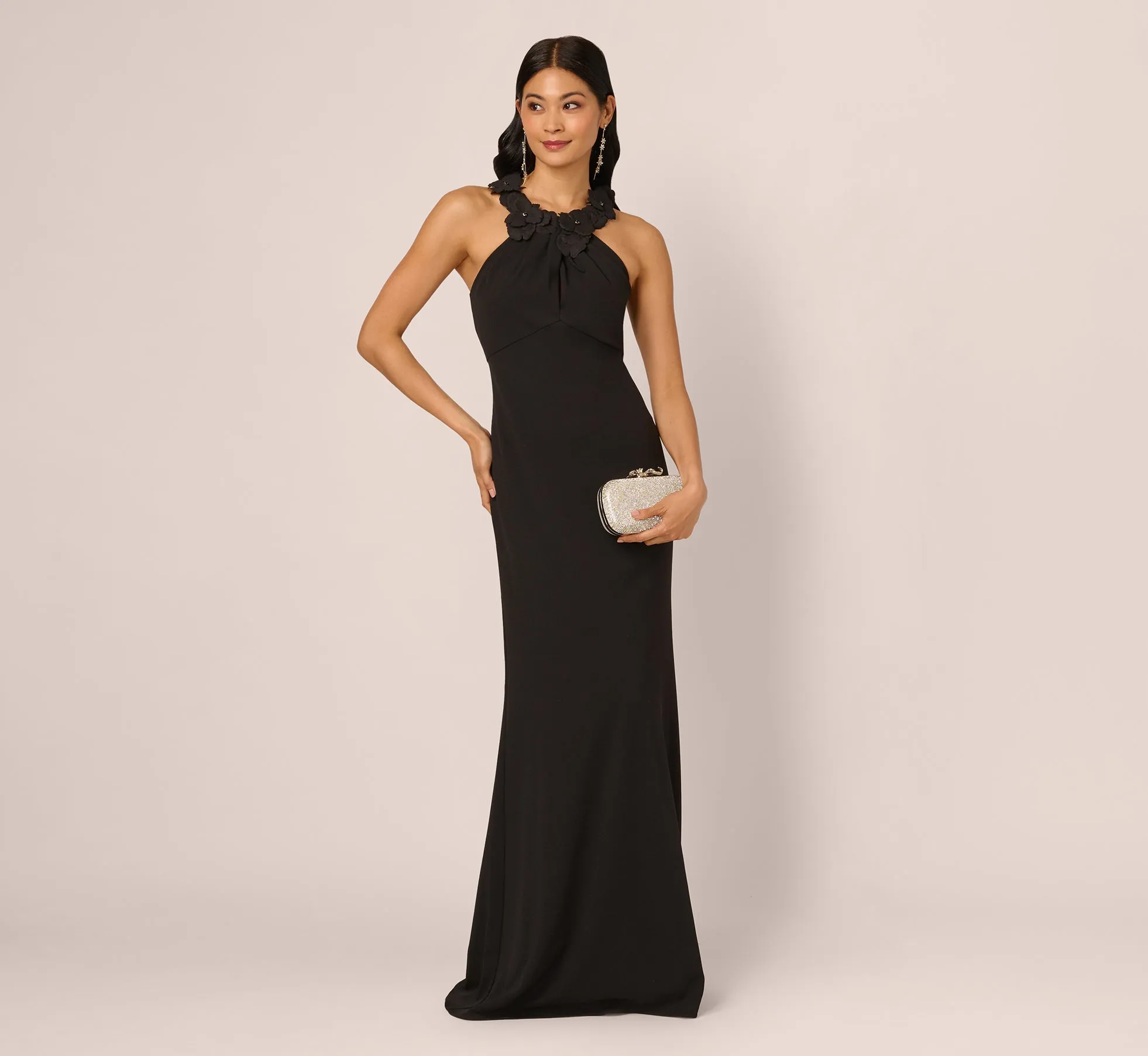 Floral Embellished Crossover Halter Gown In Black sold by Adrianna Papell