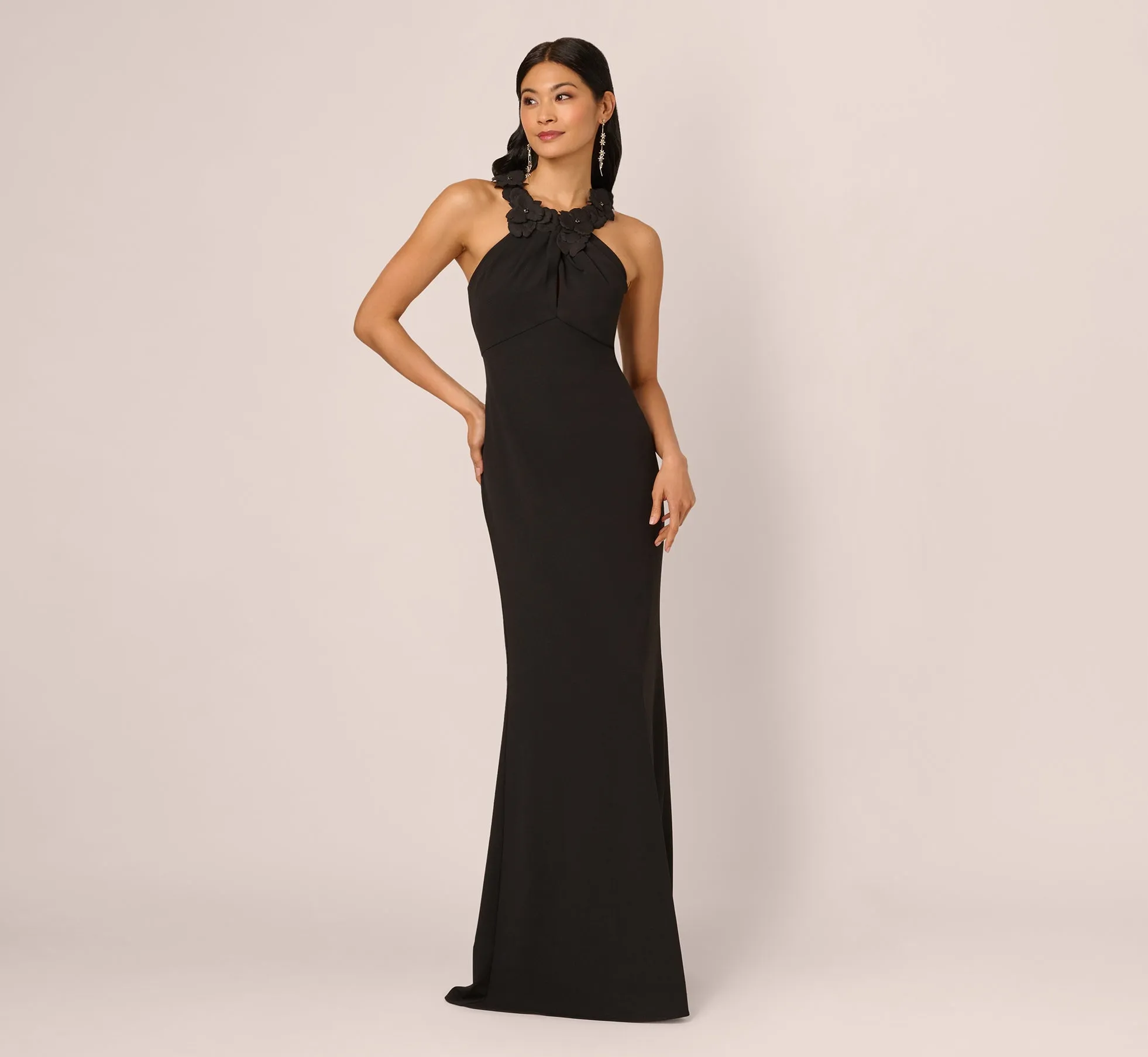Floral Embellished Crossover Halter Gown In Black sold by Adrianna Papell product image thumbnail 2