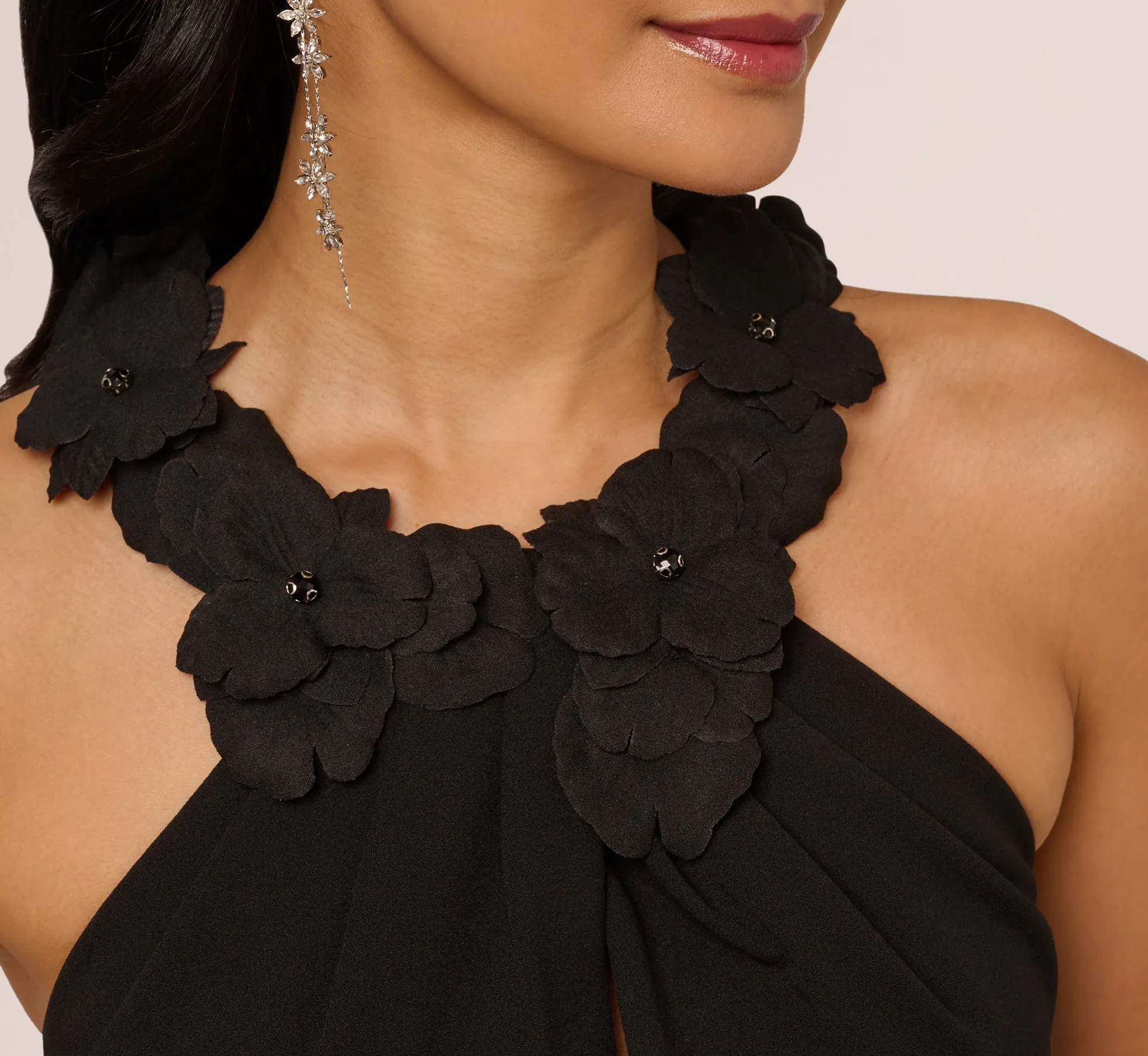 Floral Embellished Crossover Halter Gown In Black sold by Adrianna Papell product image thumbnail 4