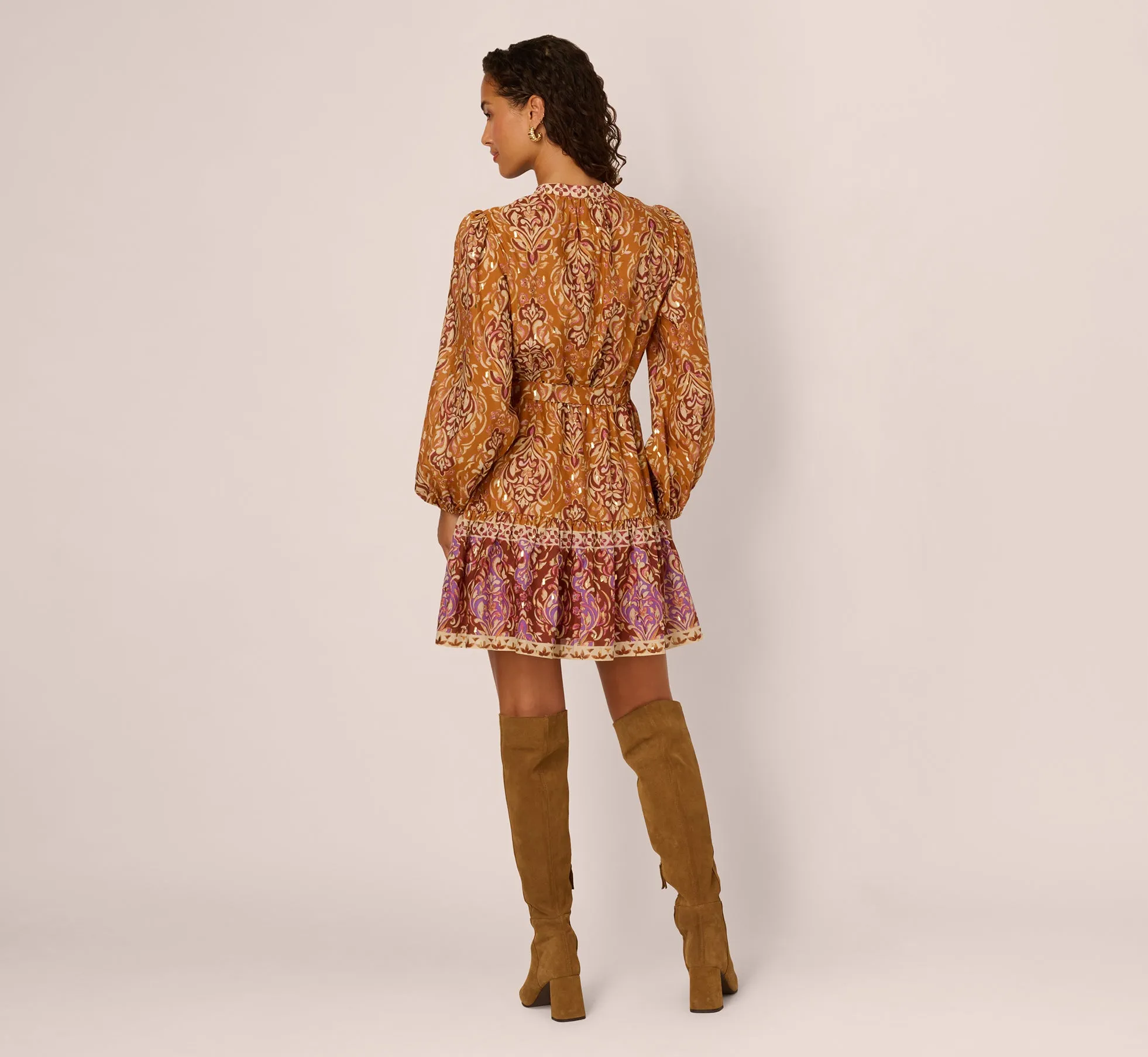 Bishop Sleeve Metallic Paisley A Line Dress In Brown Multi sold by Adrianna Papell product image thumbnail 5