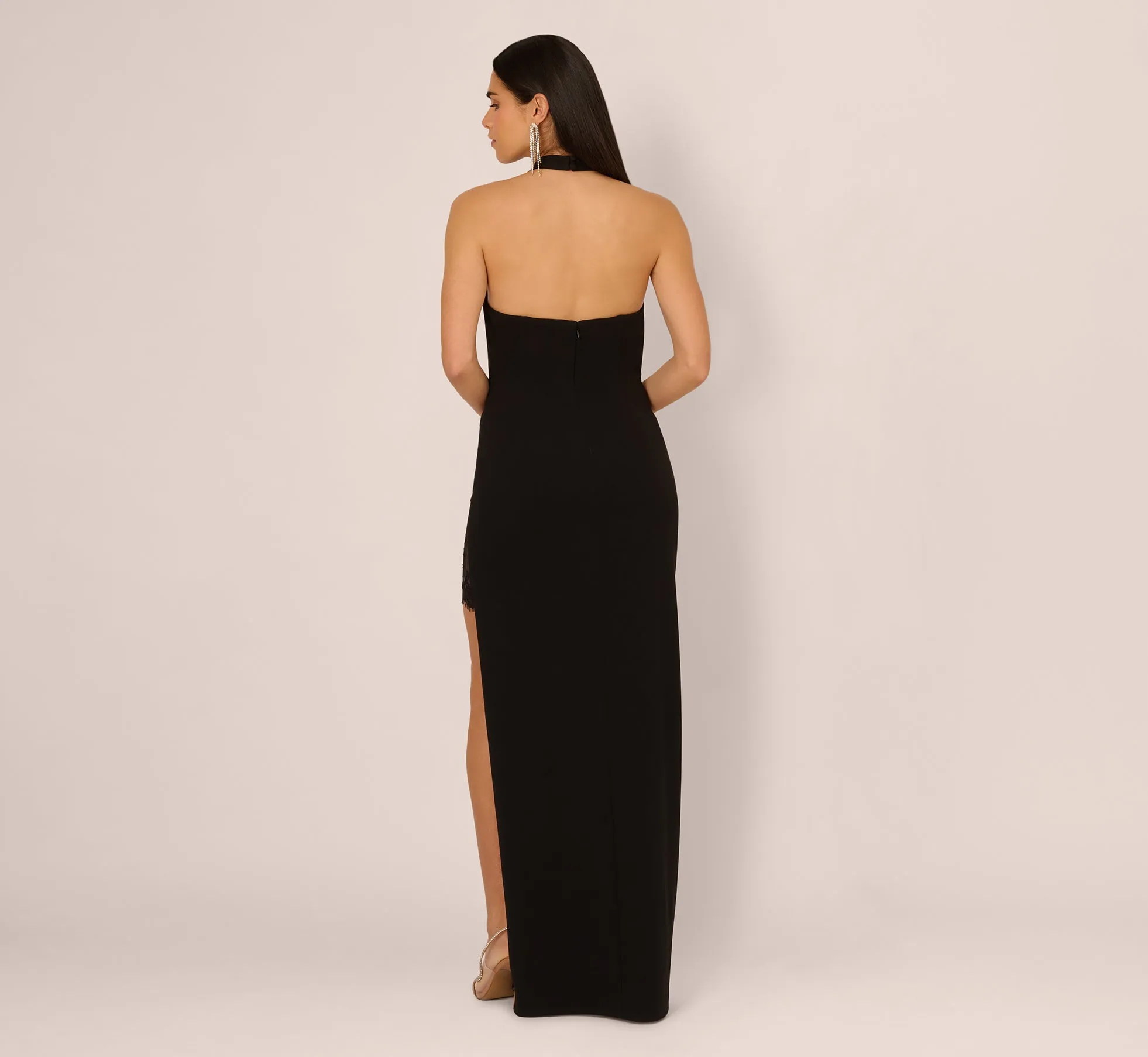 Lace Panel Cutout Halter Gown In Black sold by Adrianna Papell product image thumbnail 5