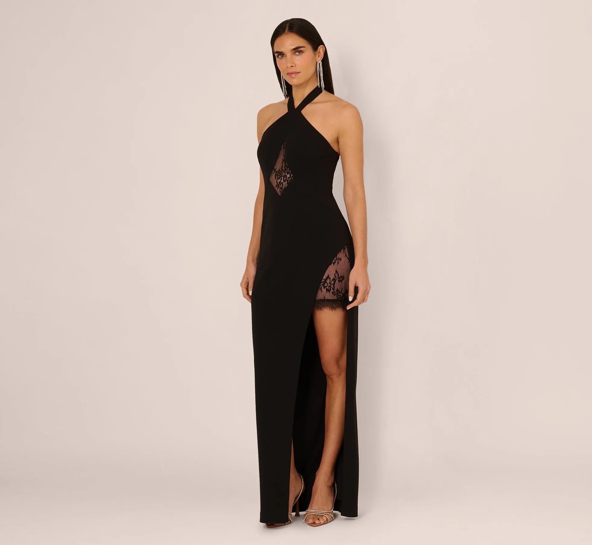 Lace Panel Cutout Halter Gown In Black sold by Adrianna Papell product image thumbnail 2