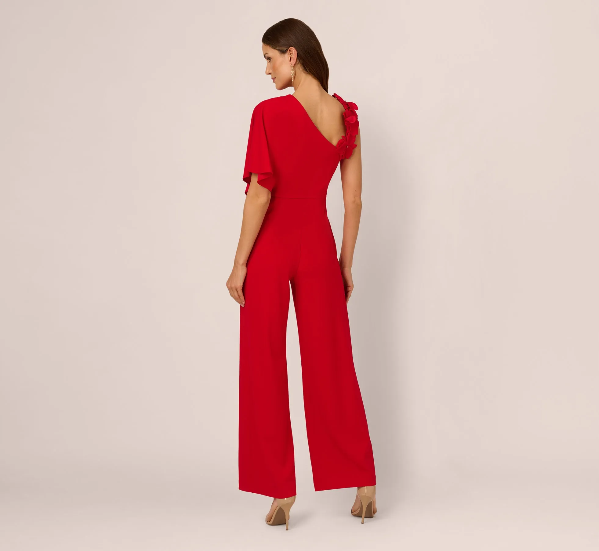Asymmetrical 3D Floral Jumpsuit In Hot Pepper sold by Adrianna Papell product image thumbnail 5