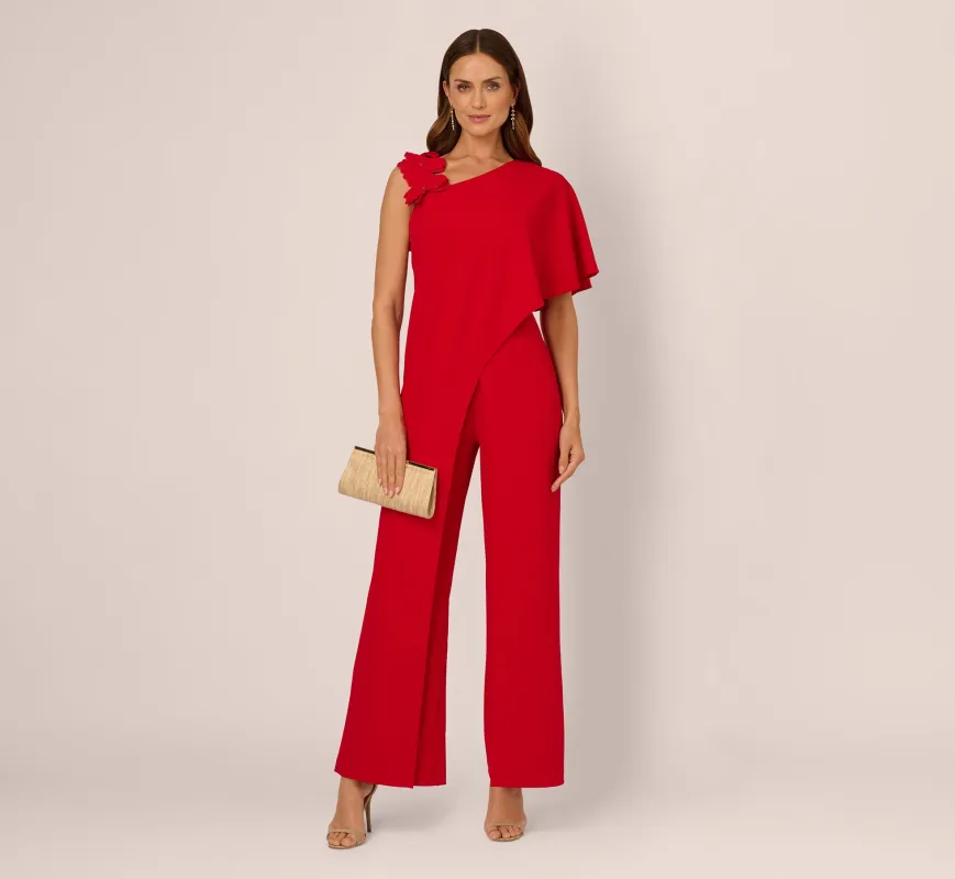 Asymmetrical 3D Floral Jumpsuit In Hot Pepper sold by Adrianna Papell