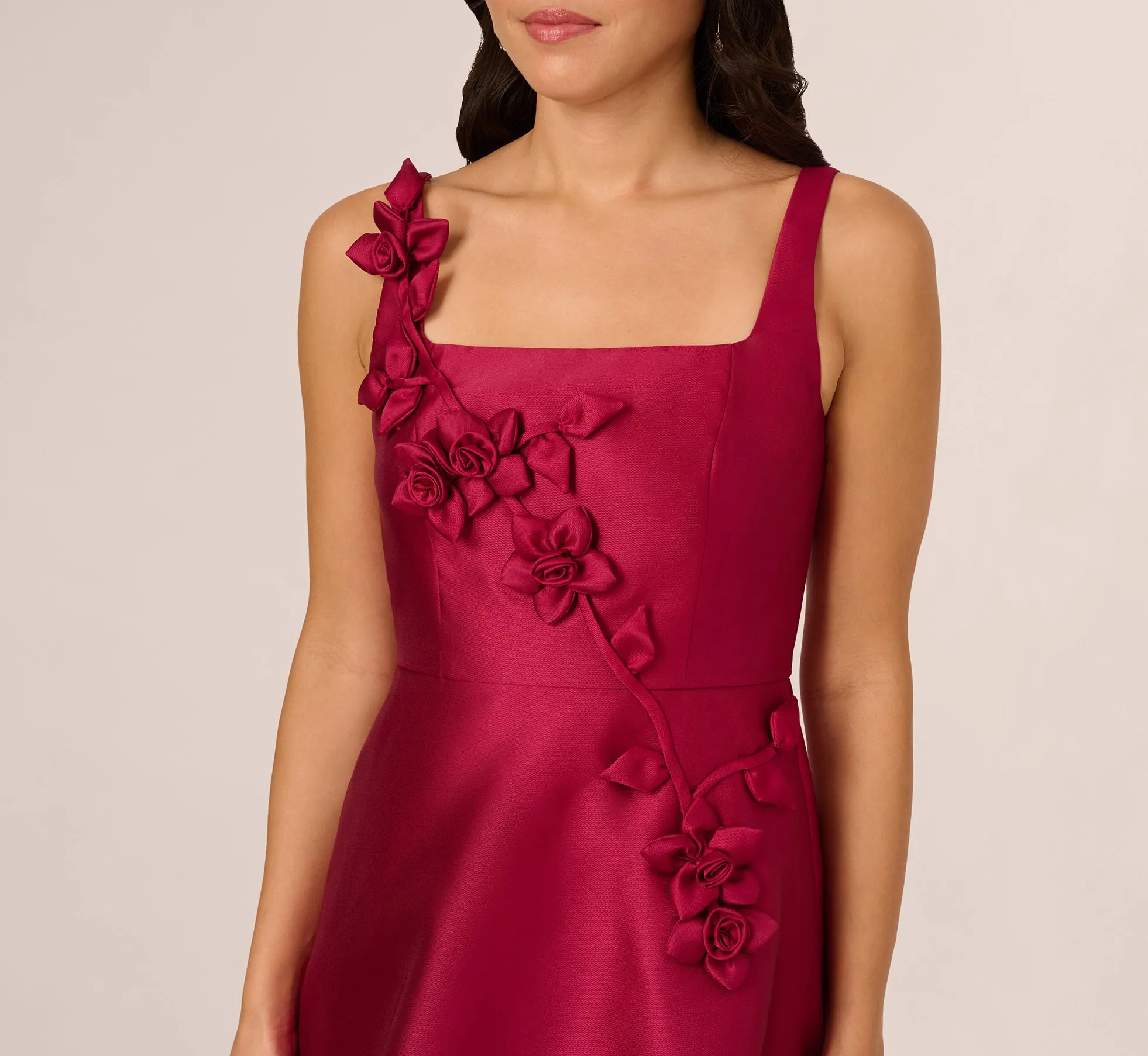 Sleeveless 3D Flower Mikado Midi Dress In Red Plum sold by Adrianna Papell product image thumbnail 3