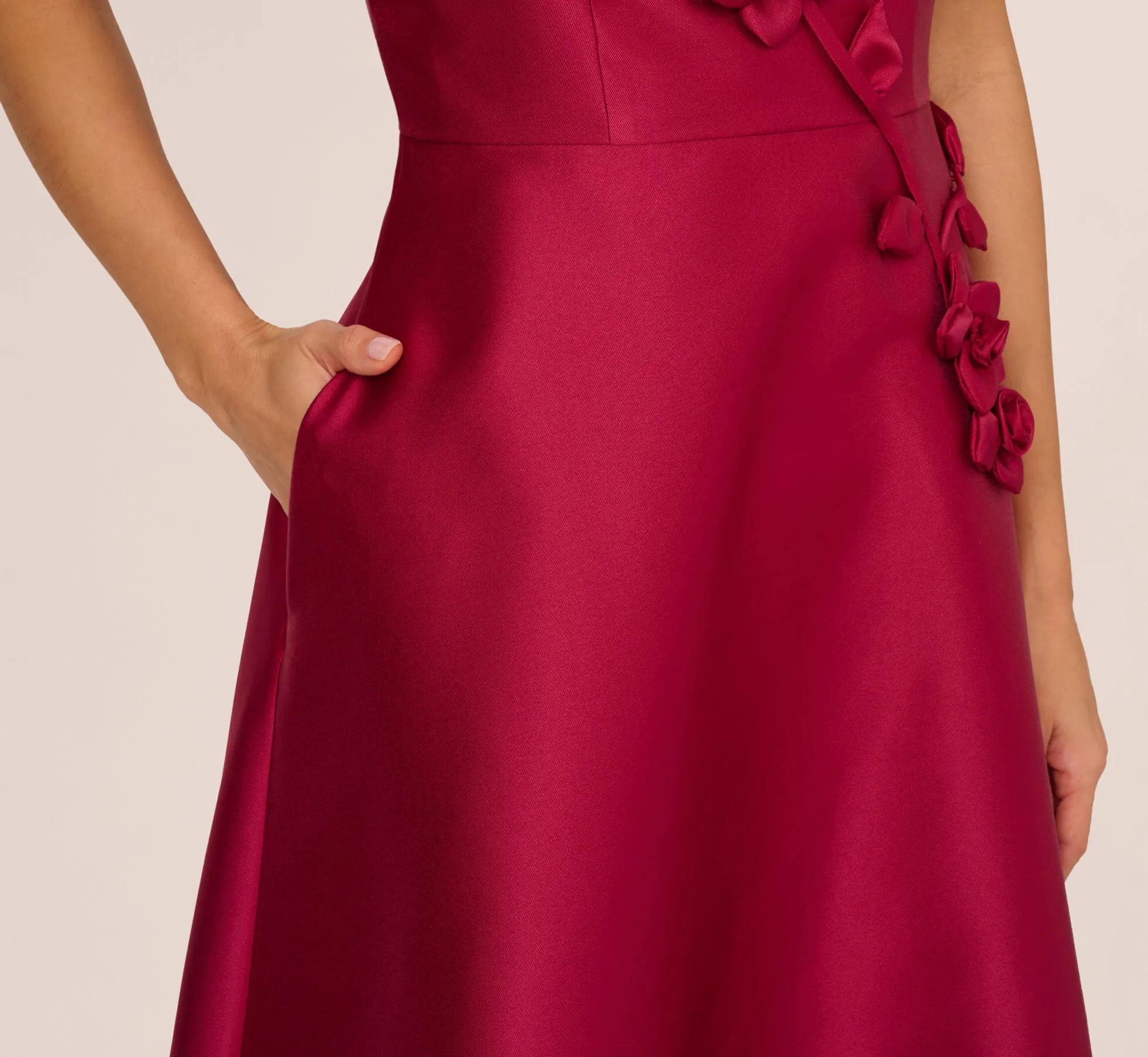 Sleeveless 3D Flower Mikado Midi Dress In Red Plum sold by Adrianna Papell product image thumbnail 4