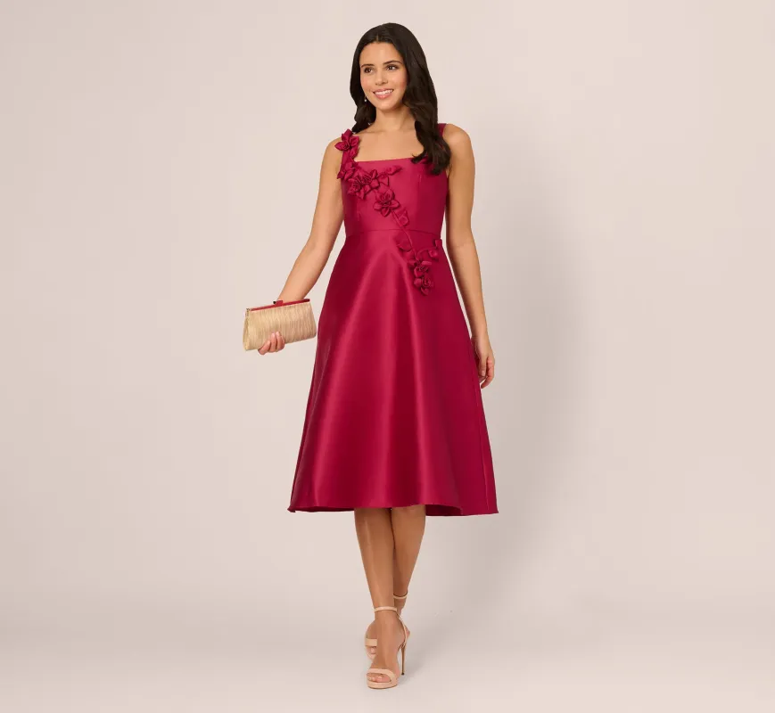 Sleeveless 3D Flower Mikado Midi Dress In Red Plum sold by Adrianna Papell