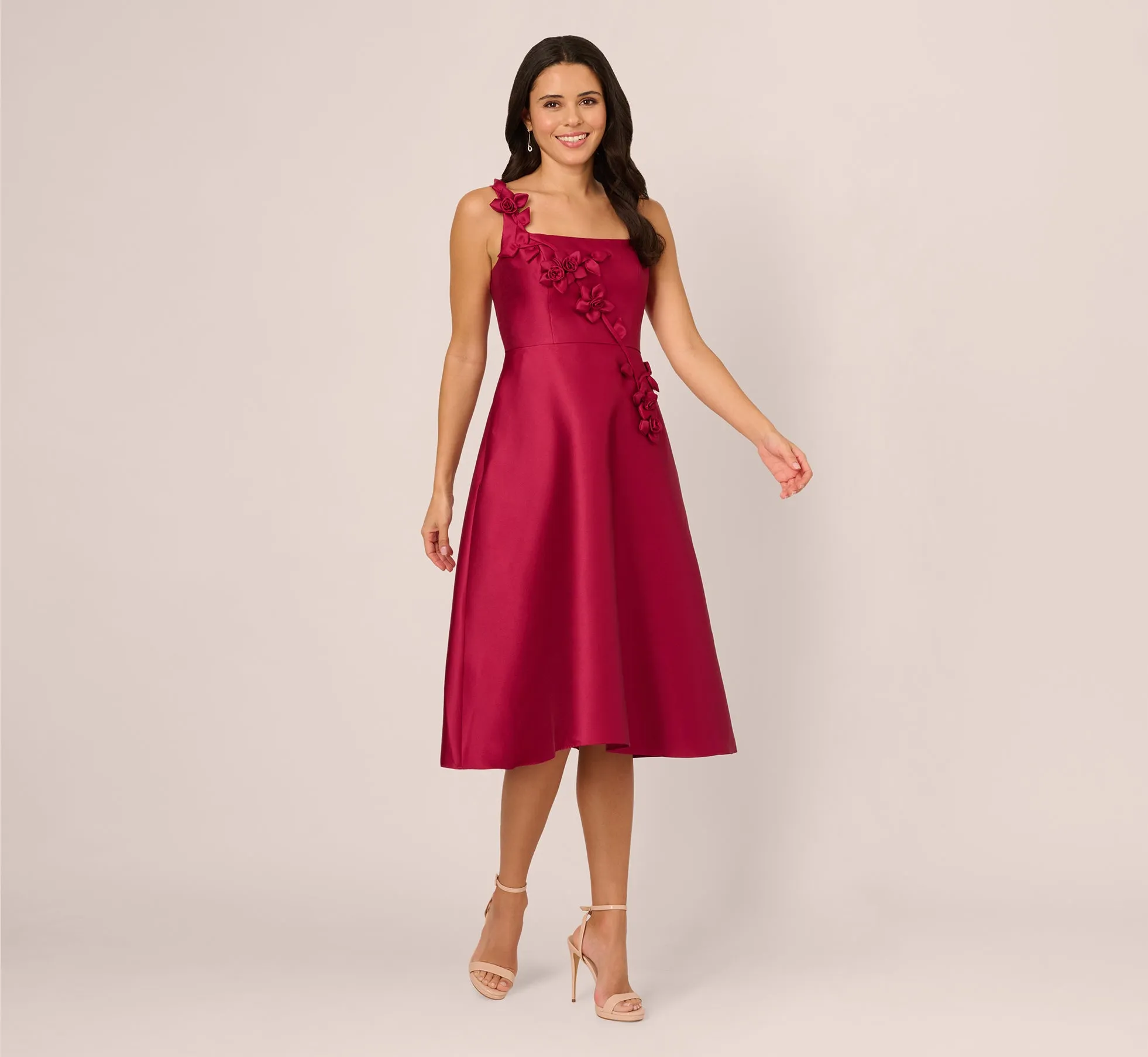 Sleeveless 3D Flower Mikado Midi Dress In Red Plum sold by Adrianna Papell product image thumbnail 2