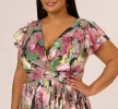 Plus Size Flutter Sleeve Metallic Floral Gown In Navy Pink Multi sold by Adrianna Papell