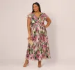Plus Size Flutter Sleeve Metallic Floral Gown In Navy Pink Multi sold by Adrianna Papell