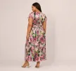 Plus Size Flutter Sleeve Metallic Floral Gown In Navy Pink Multi sold by Adrianna Papell
