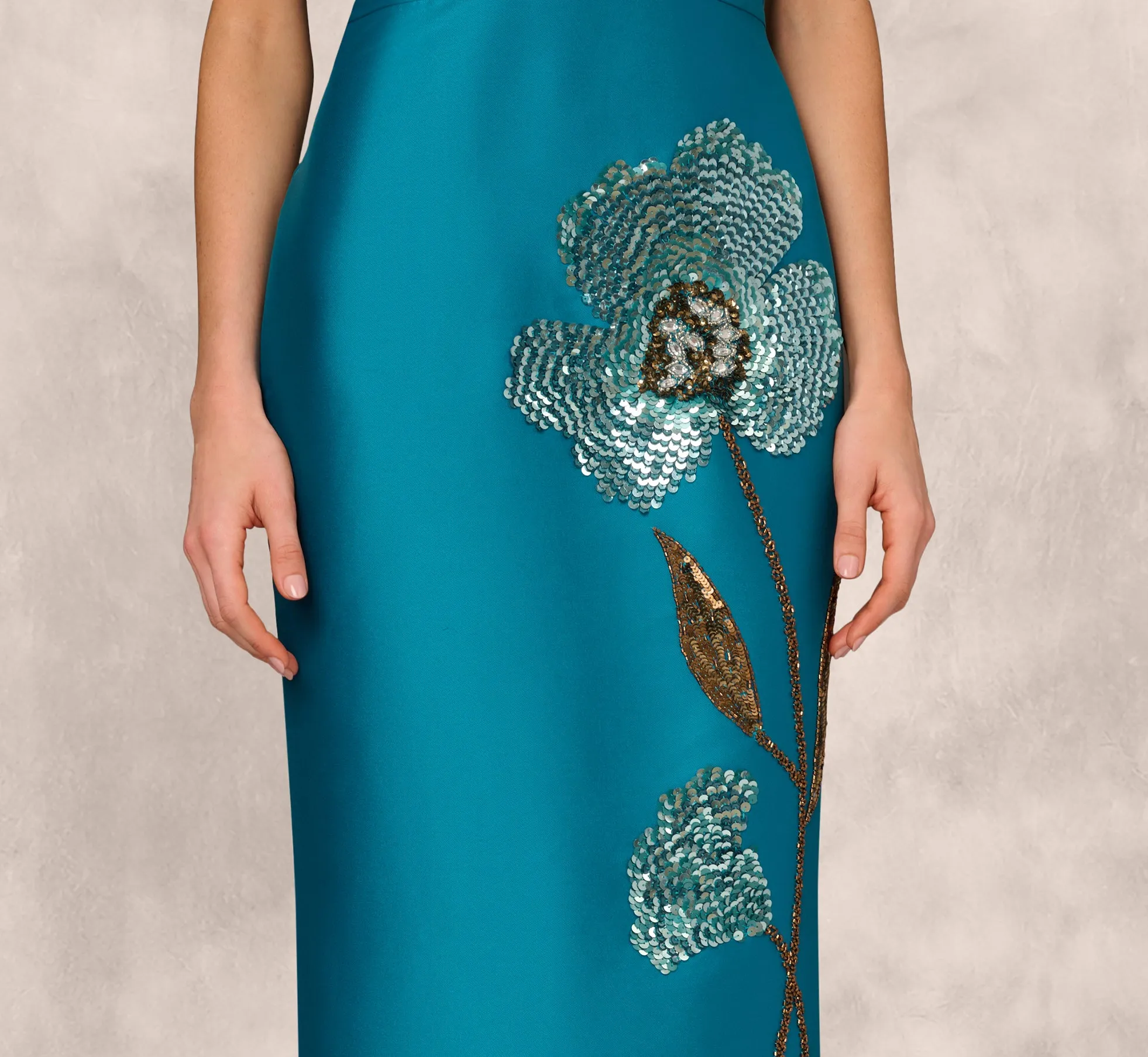 Sleeveless Sequin Bead Flower Midi Dress In Peacock sold by Adrianna Papell product image thumbnail 4