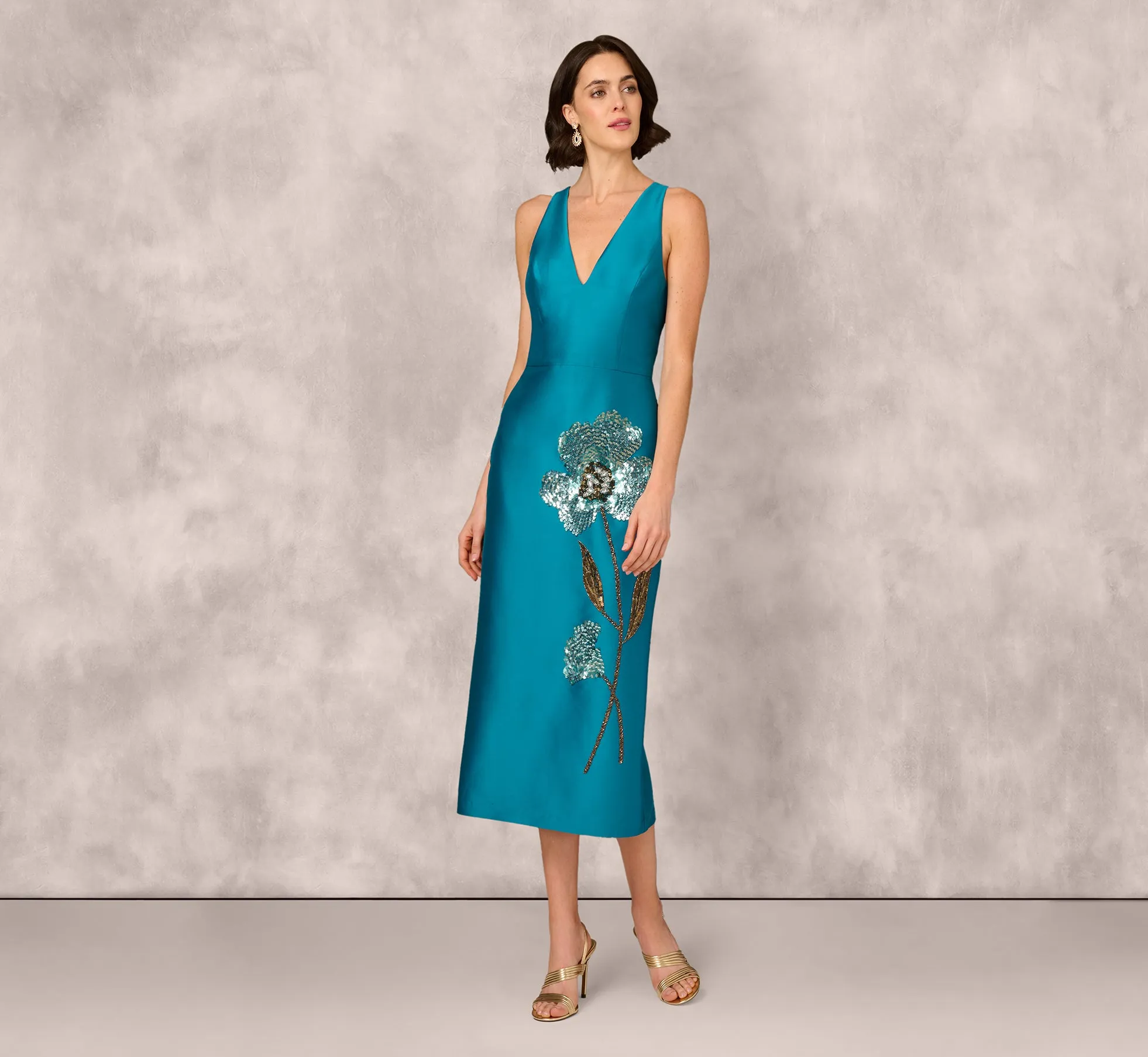 Sleeveless Sequin Bead Flower Midi Dress In Peacock sold by Adrianna Papell product image thumbnail 2